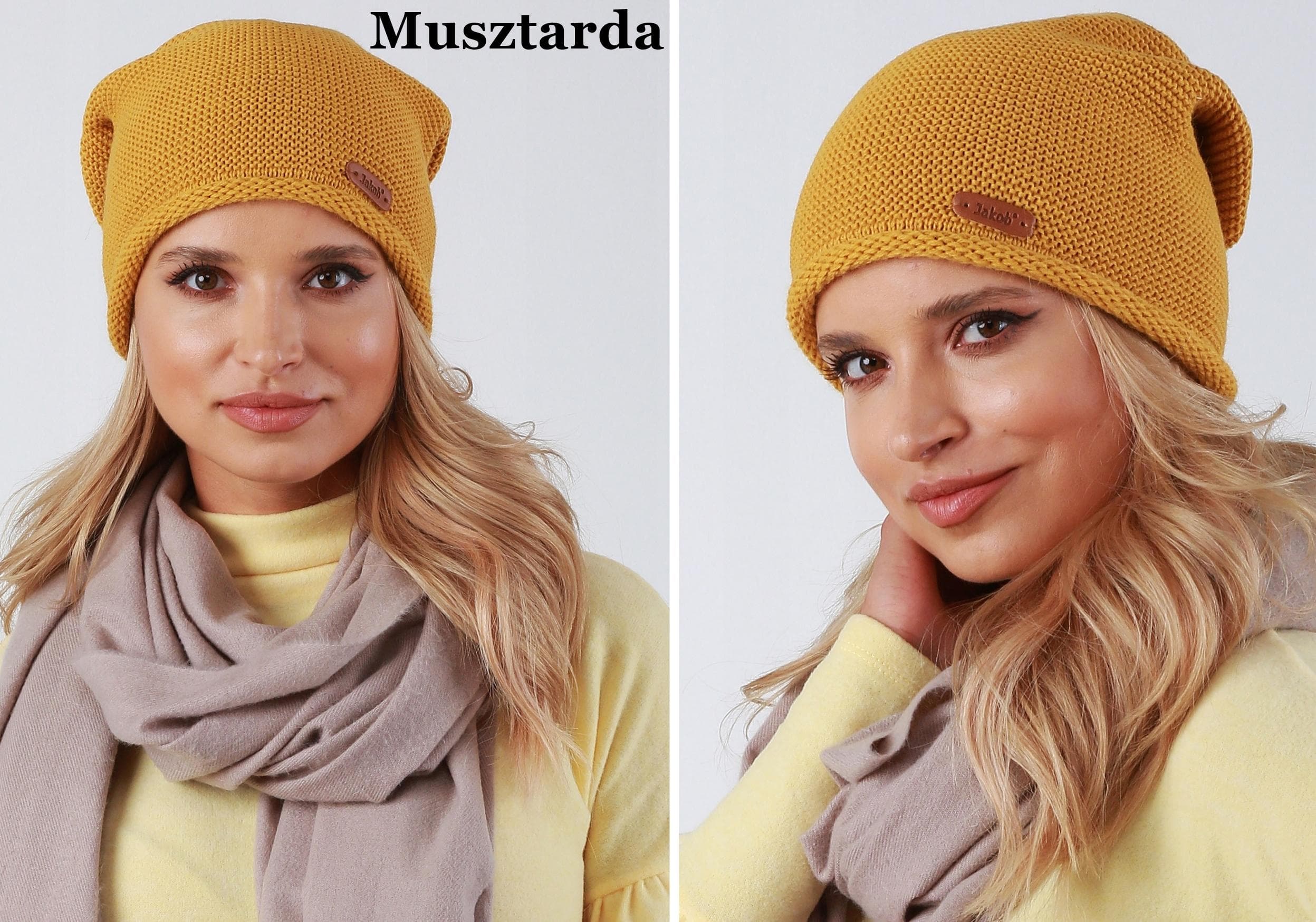 Modna Dziana Czapka Damska jakość J4 Musztarda