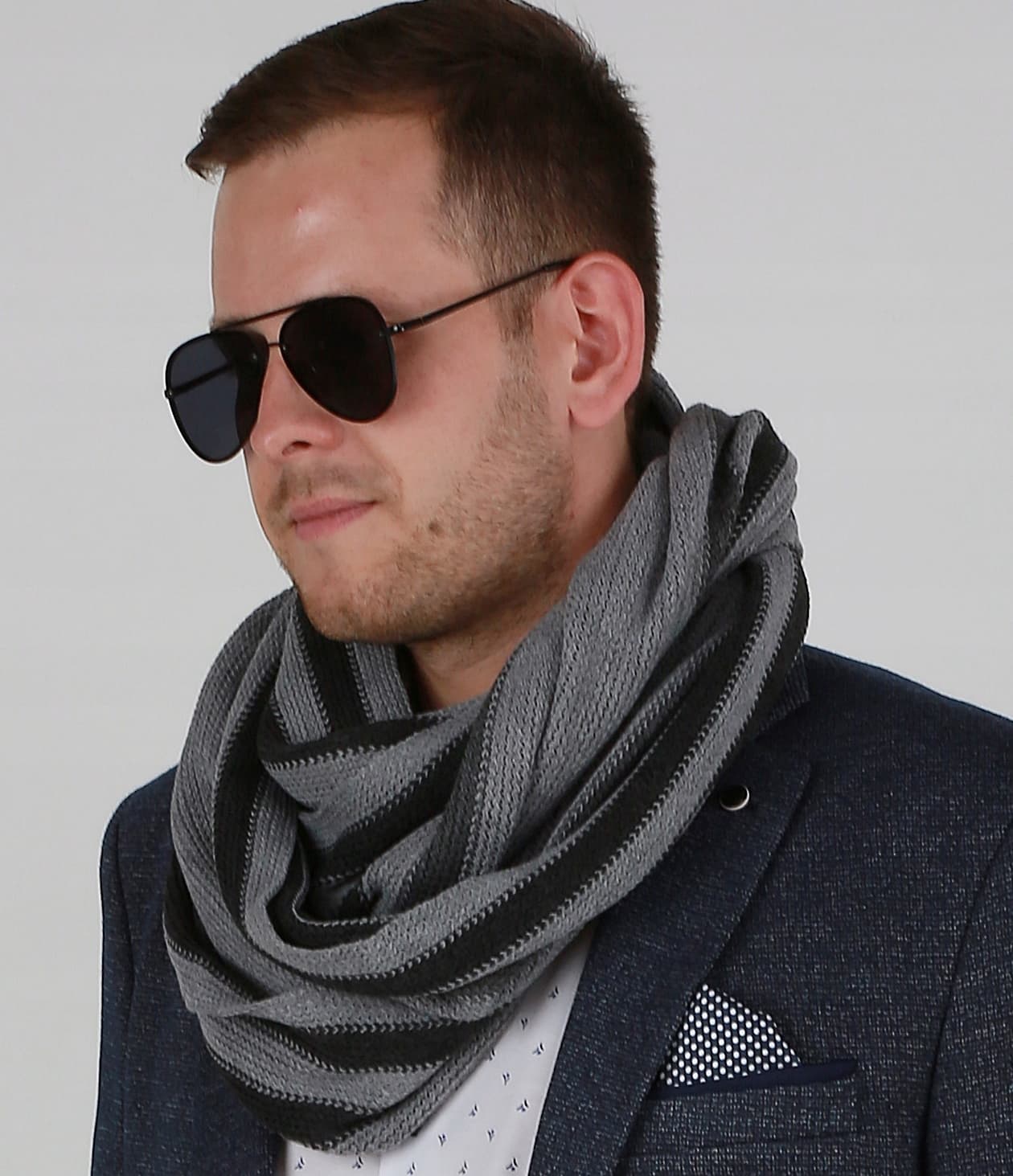 Casualowy modny KOMIN MĘSKI - szalik na prezent zimowy ciepły 1M