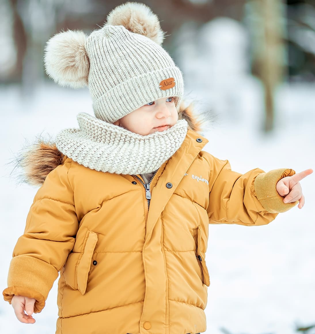Ciepły komplet dziecięcy CZAPKA KOMIN Modna Prążek, Pompony POLAR