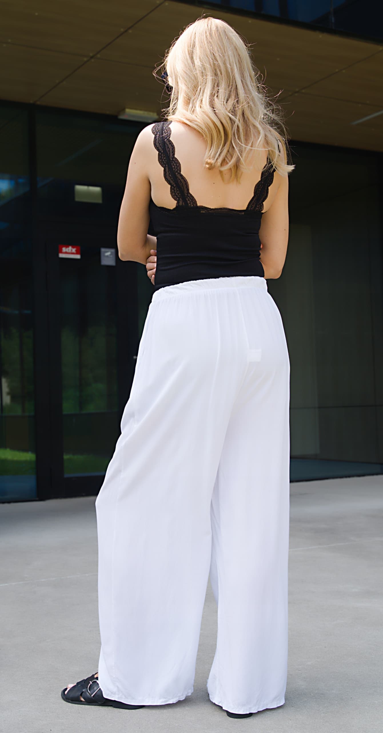 Spodnie damskie luźne szerokie z wiskozy WIDE LEG letnie z kieszaniami SML