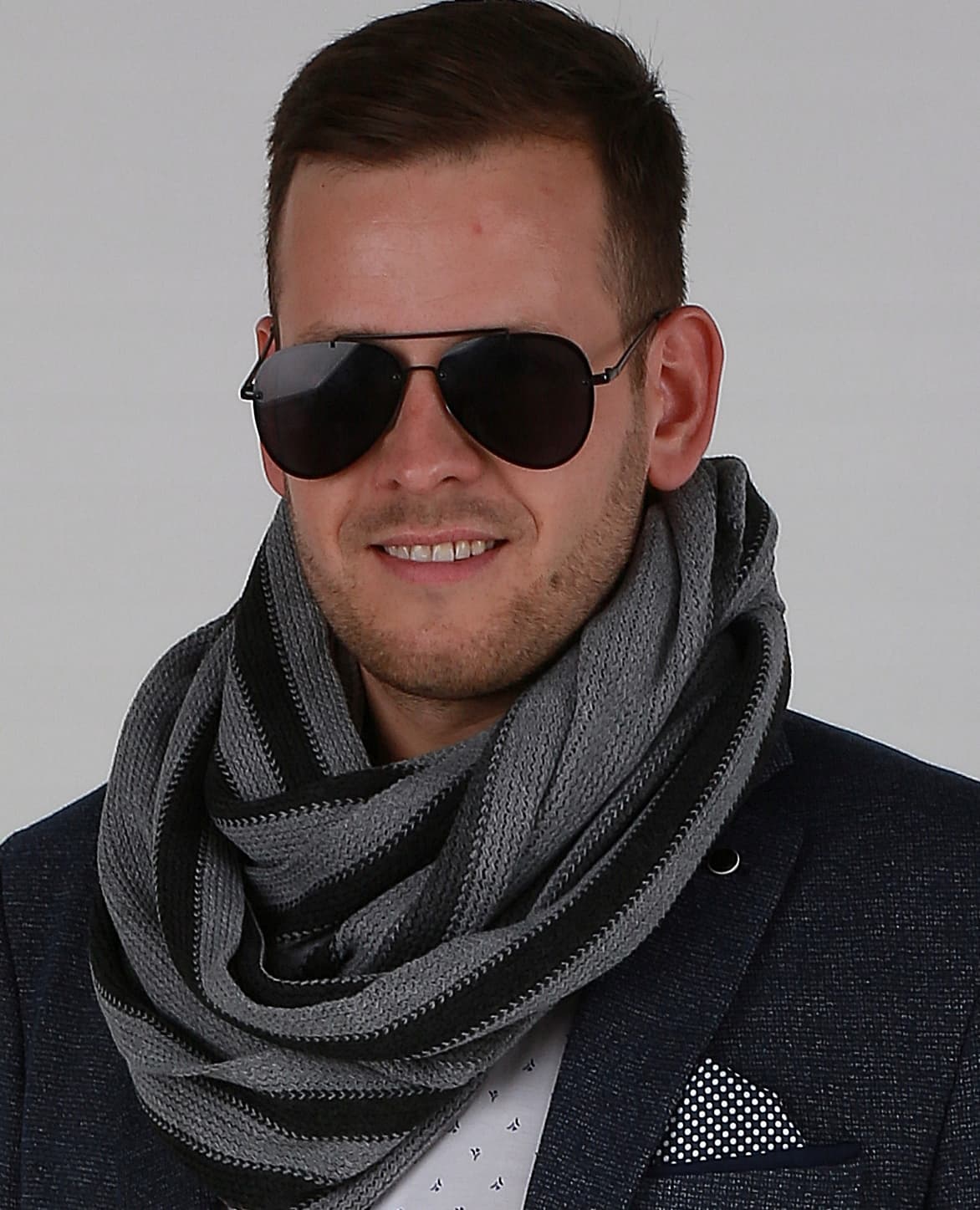 Casualowy modny KOMIN MĘSKI - szalik na prezent zimowy ciepły 1M
