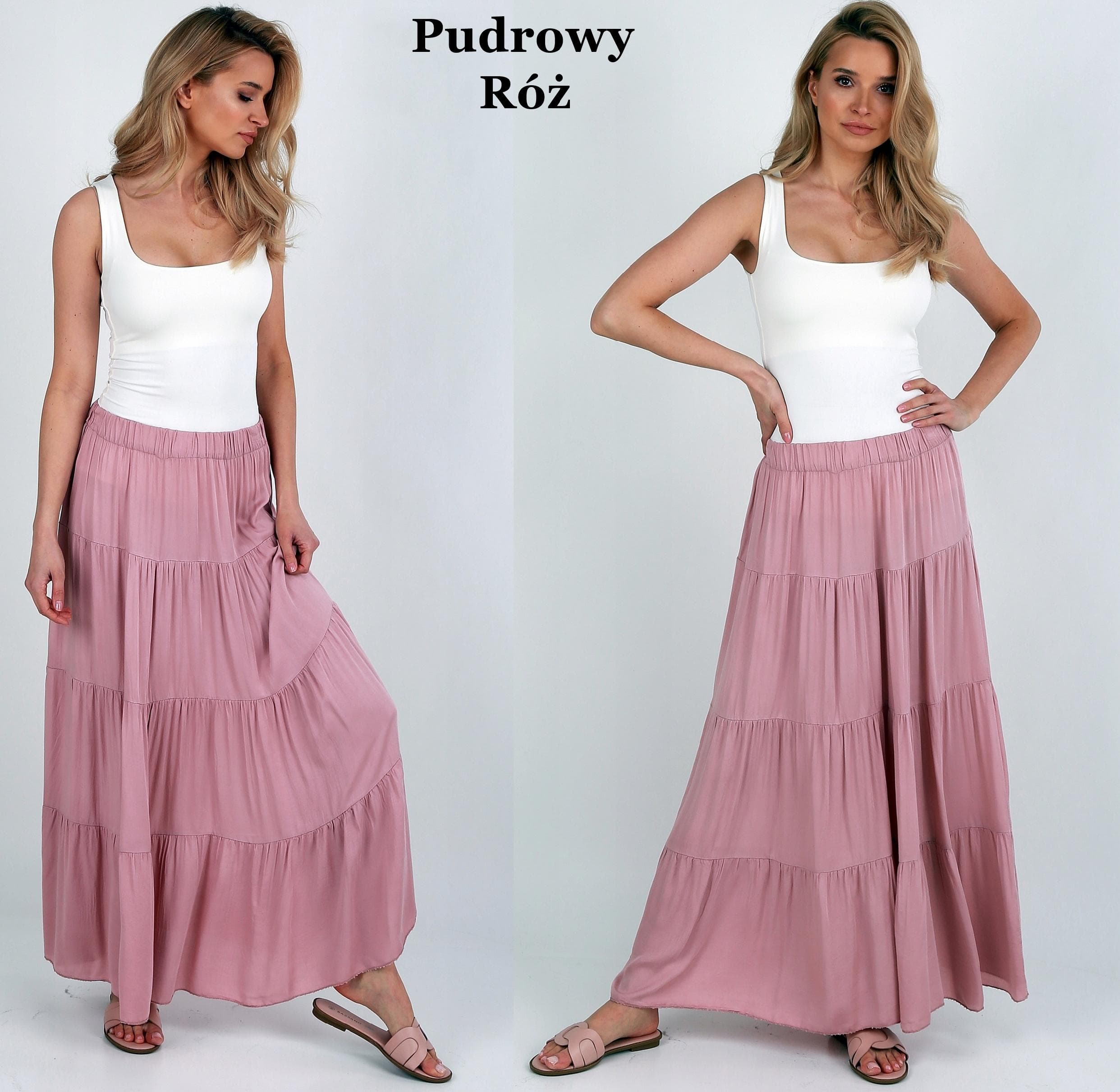 Pudrowy róż Długa Spódnica maxi