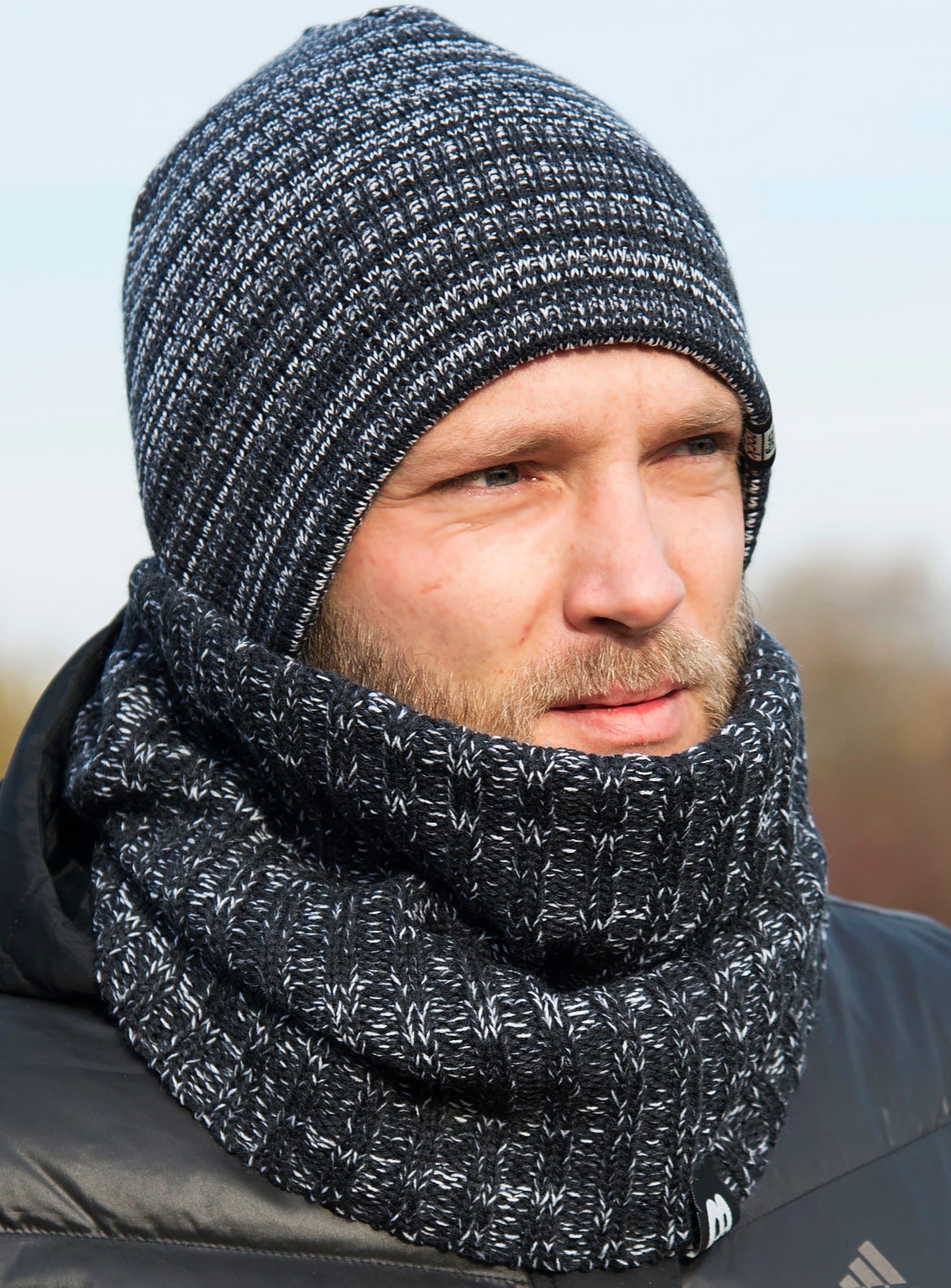 Modny ciepły komplet zimowy MĘSKI Czapka z kominem melanż zestaw wz1 K5