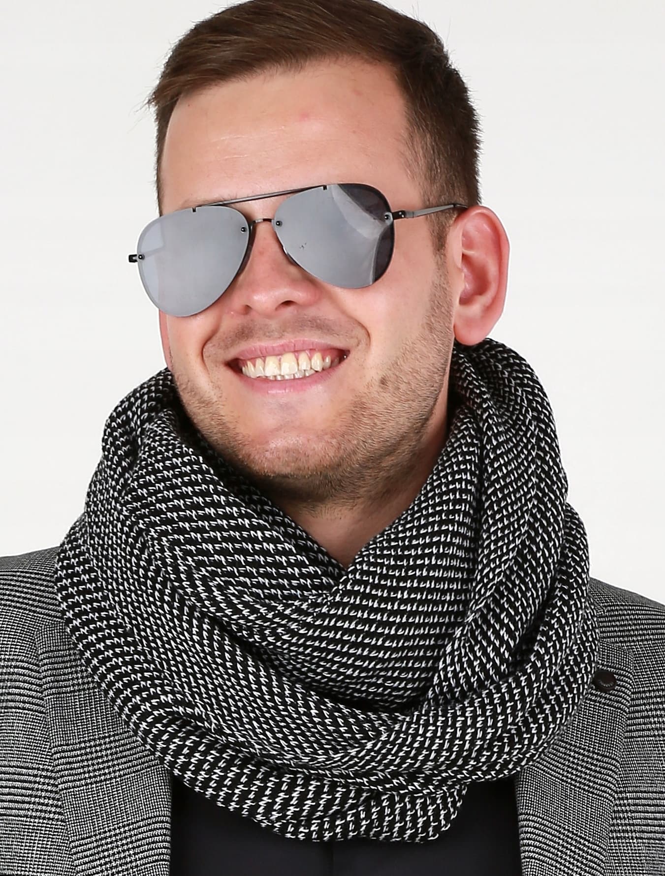 Elegancki modny MĘSKI komin szal zimowy PEPITKA czarno-biała na prezent 1C