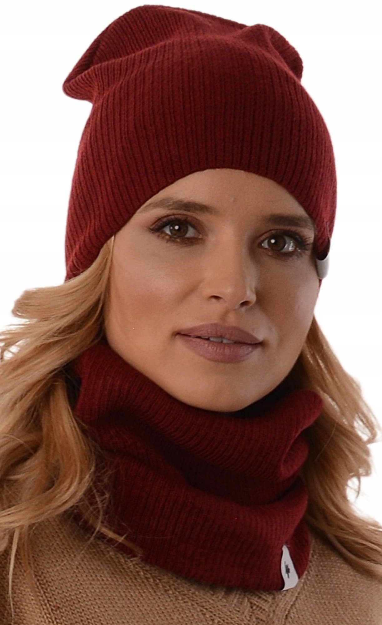 Ciepły Zestaw damski CZAPKA Z KOMINEM na zimę POLSKI komplet beanie tuba