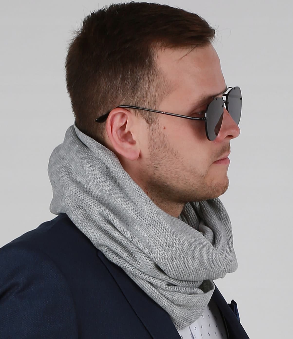 Komin Męski ciepły szalik szal zimowy MODNY elegancki klasyczny szary 1N
