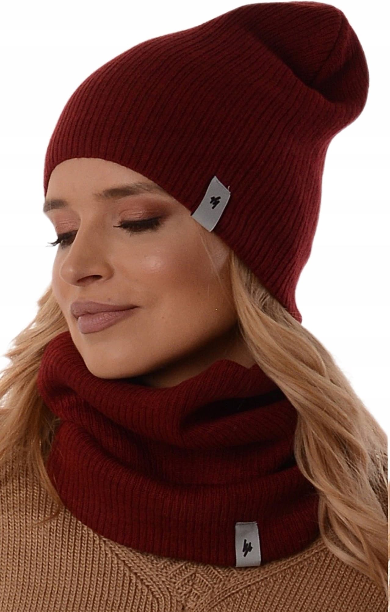 Ciepły Zestaw damski CZAPKA Z KOMINEM na zimę POLSKI komplet beanie tuba