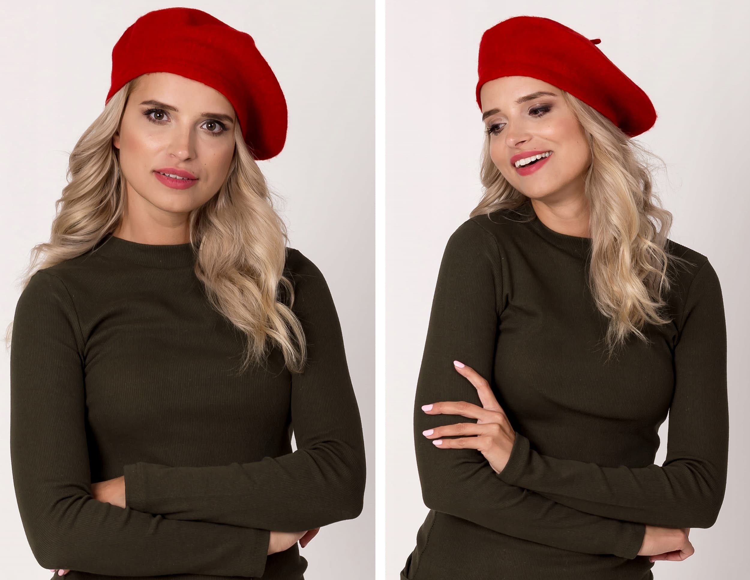 Klasyczny beret CZERWONY francuski stylowy kobiecy BERET z antenką