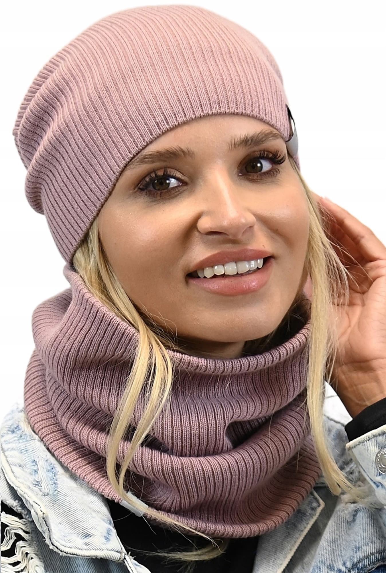 Damski Zestaw CZAPKA Z KOMINEM na zimę POLSKI komplet beanie tuba