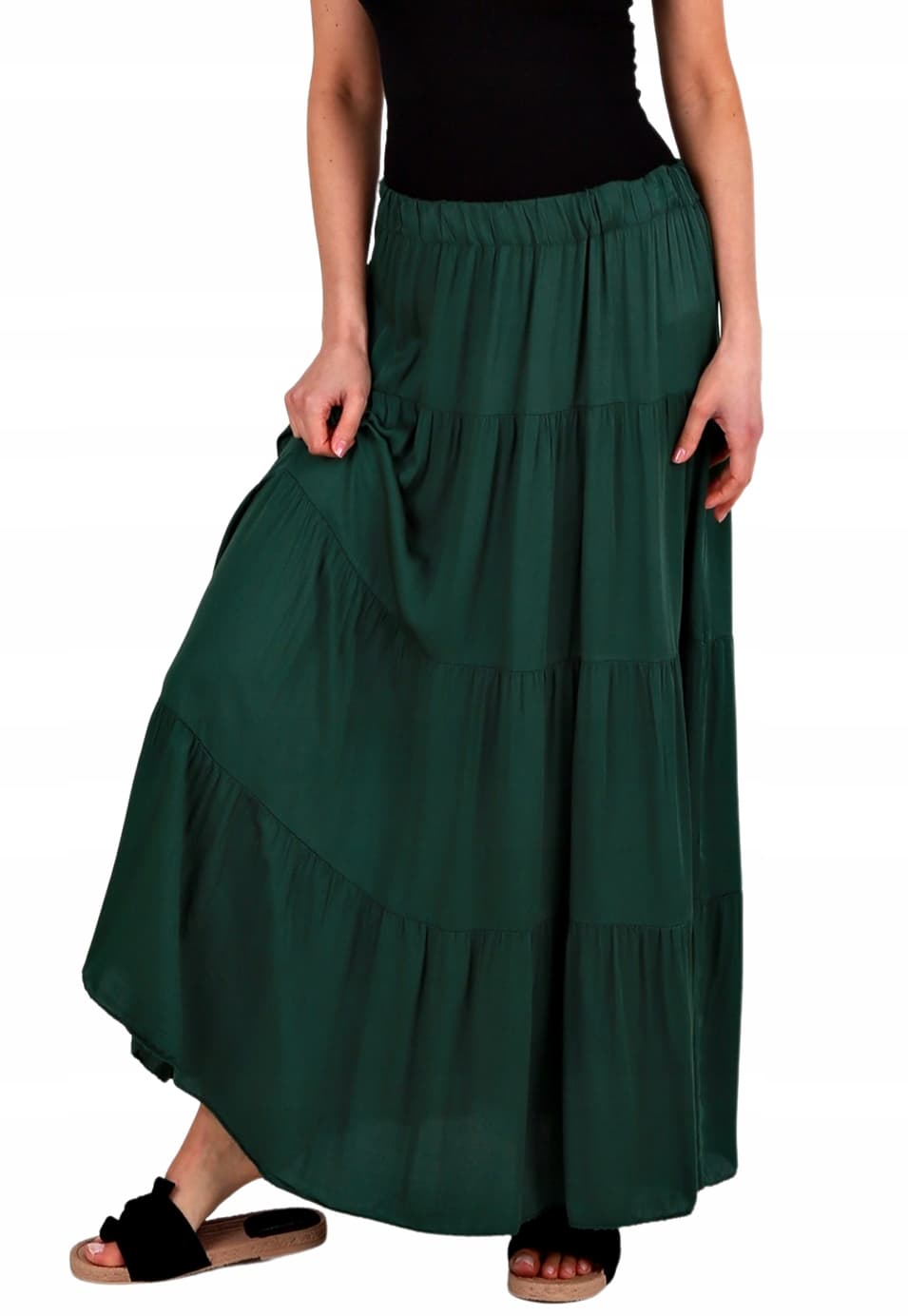 Zwiewna długa spódnica butelkowa zieleń HISZPANKA
