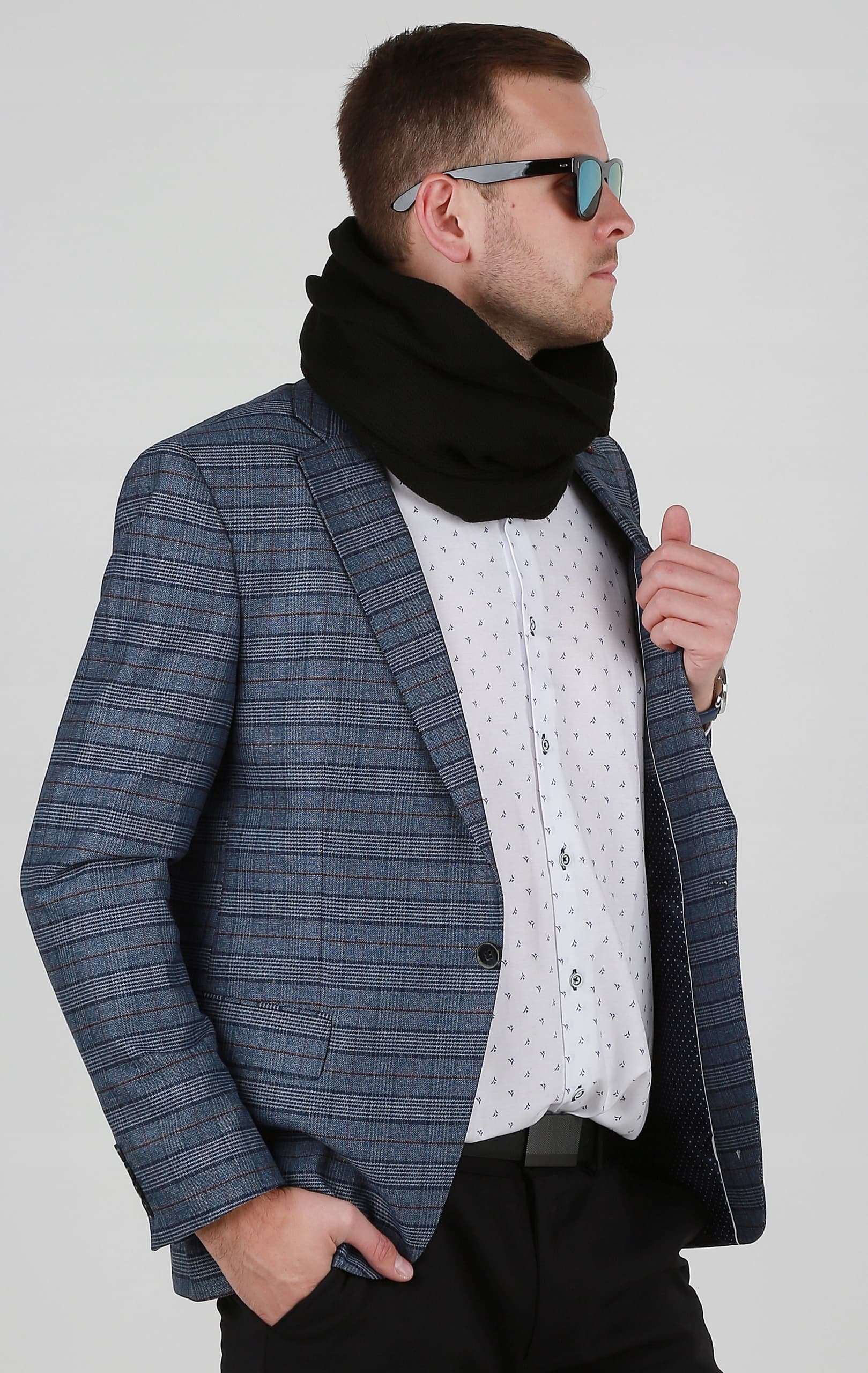 Czarny klasyczny komin MĘSKI szal ciepły elegancki na jesień-zimę 1A