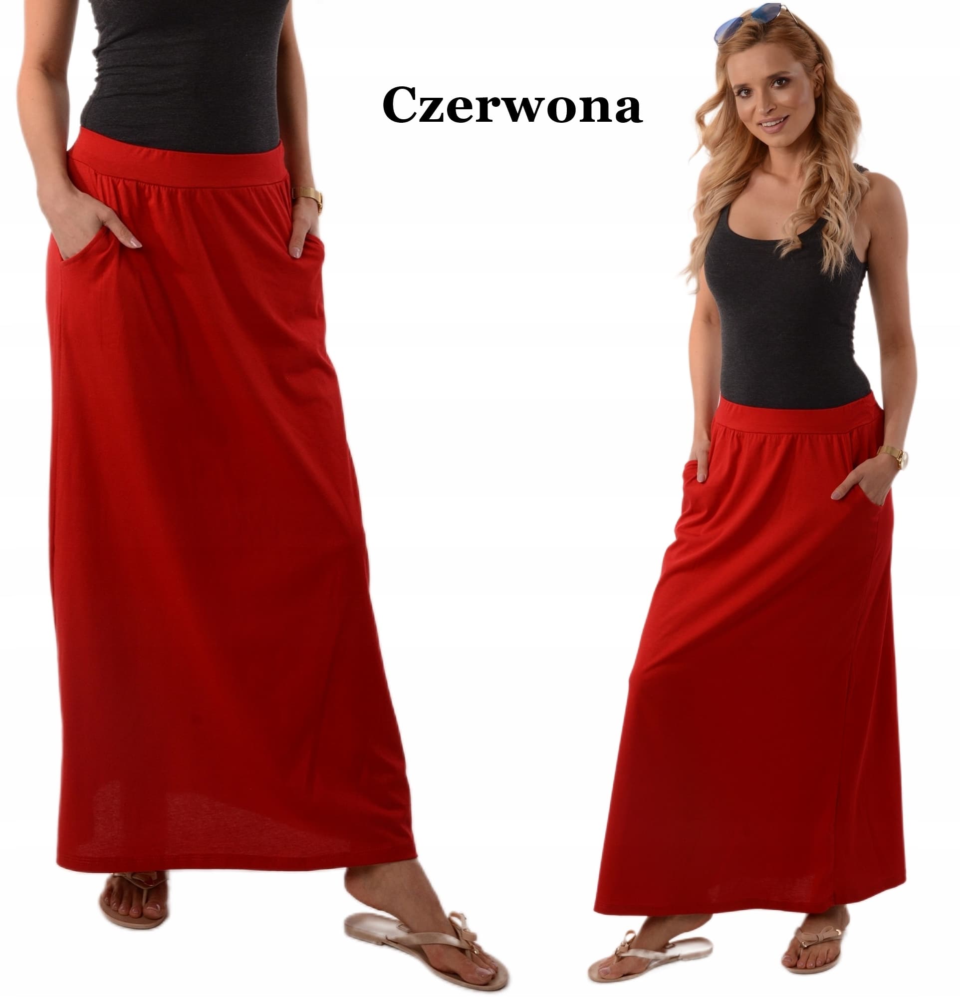 Damska SPÓDNICA dresowa długa letnia CZERWONA UNI