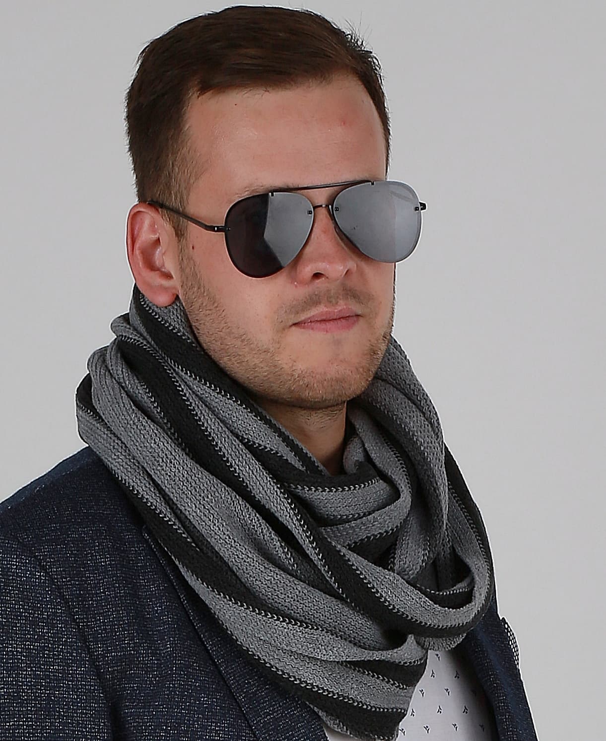 Casualowy modny KOMIN MĘSKI - szalik na prezent zimowy ciepły 1M