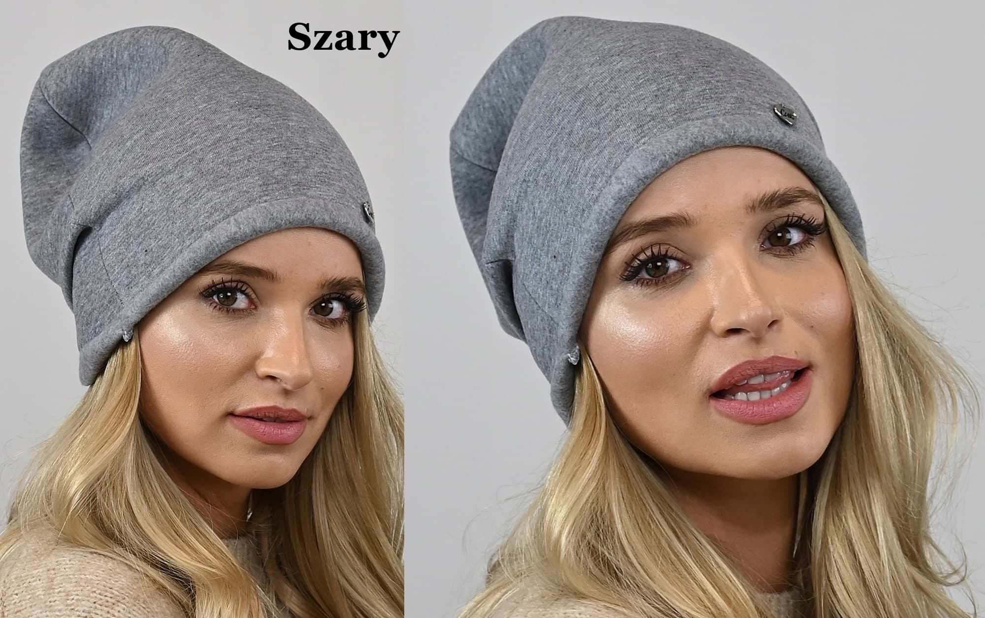CZAPKA damska bawełniana z polarem smerfetka gładka beanie KOLORY wz13