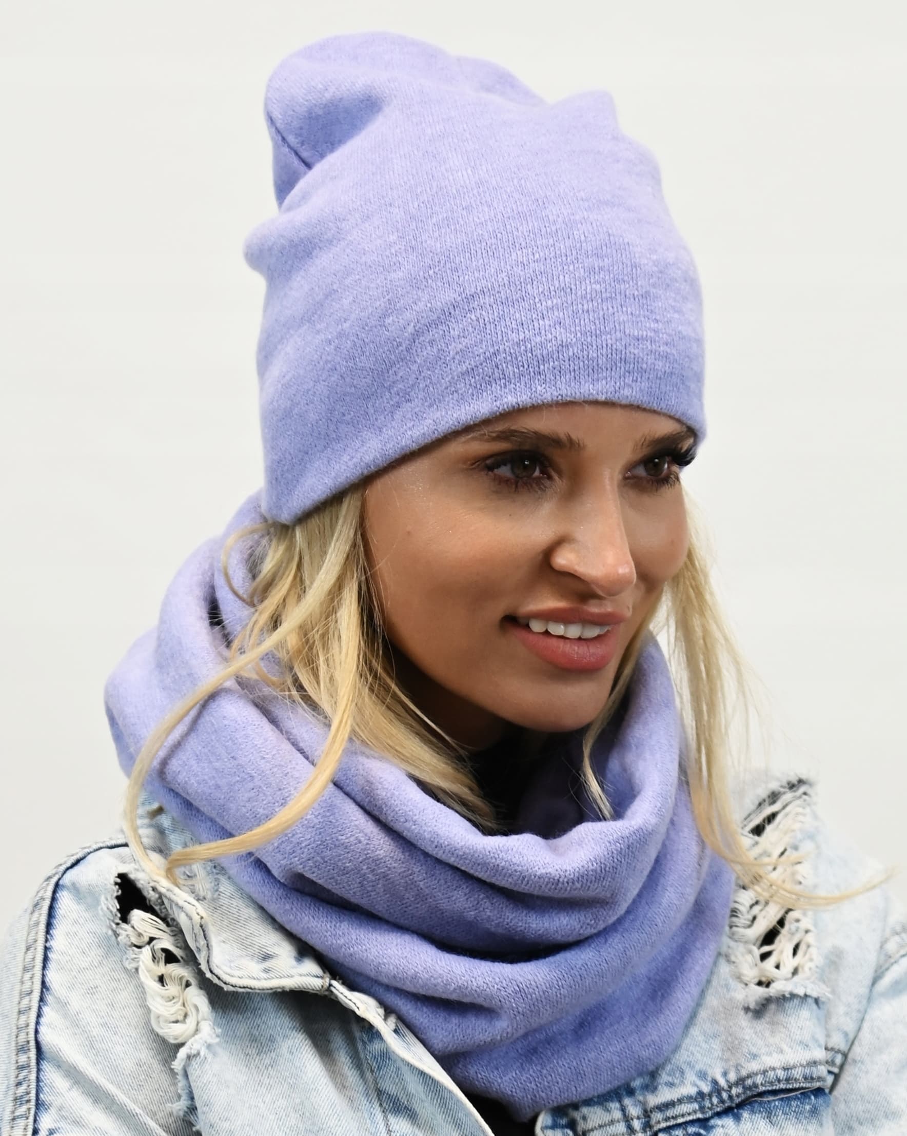 Damski zestaw Piękny Komplet CZAPKA KOMIN tuba na zime jesień Lila - K6