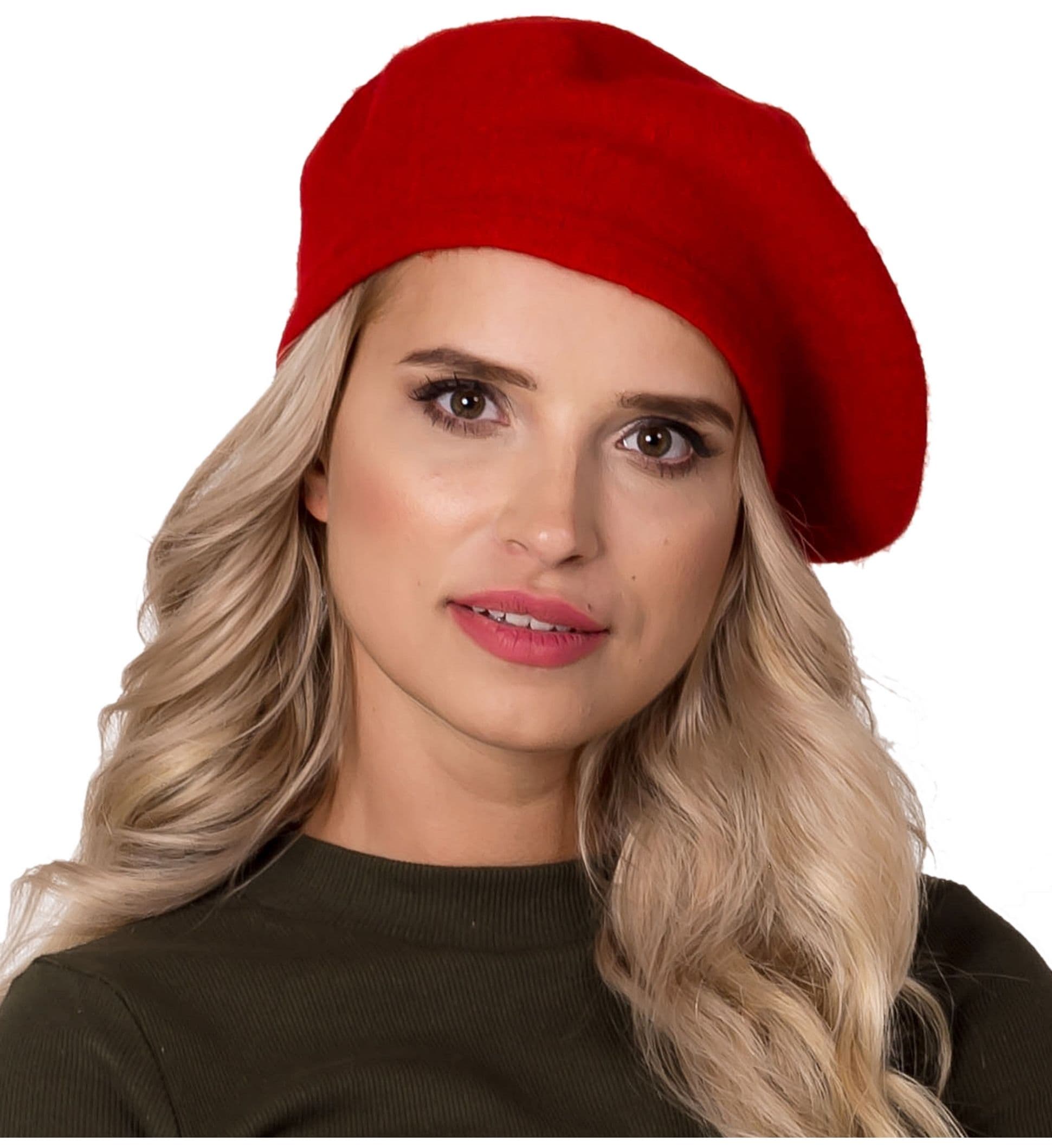 Klasyczny beret CZERWONY francuski stylowy kobiecy BERET z antenką
