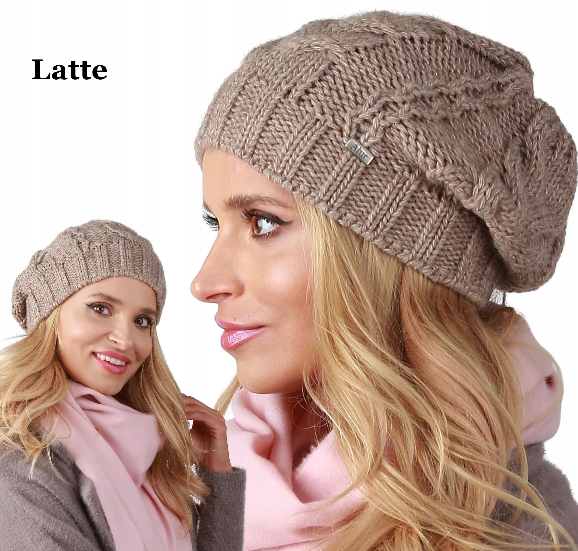 Latte elegancka CZAPKA damska dziana smerfetka A4