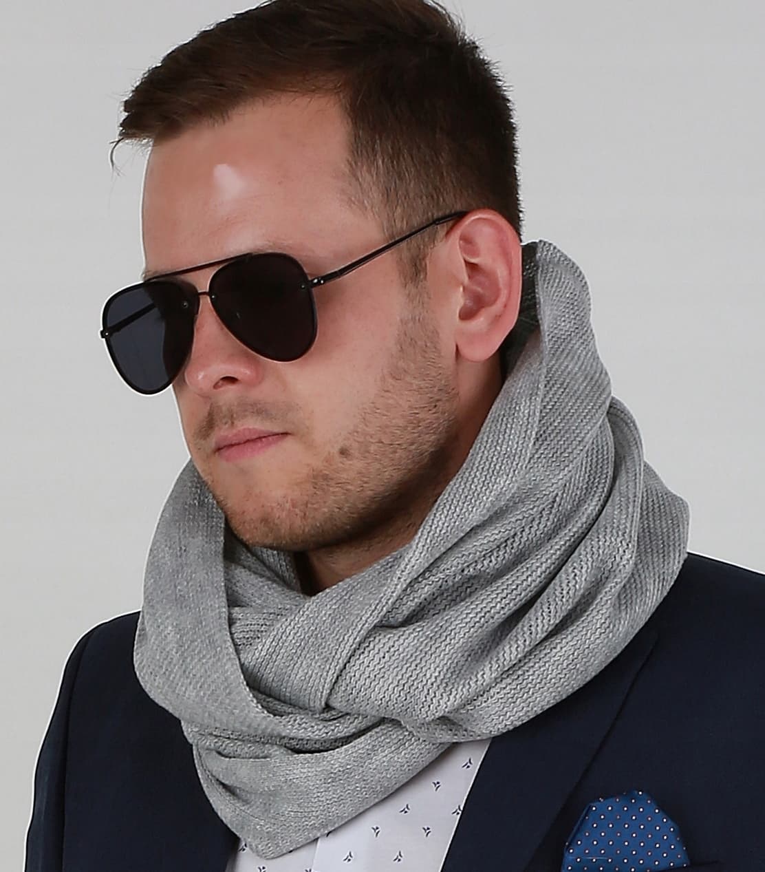 Komin Męski ciepły szalik szal zimowy MODNY elegancki klasyczny szary 1N