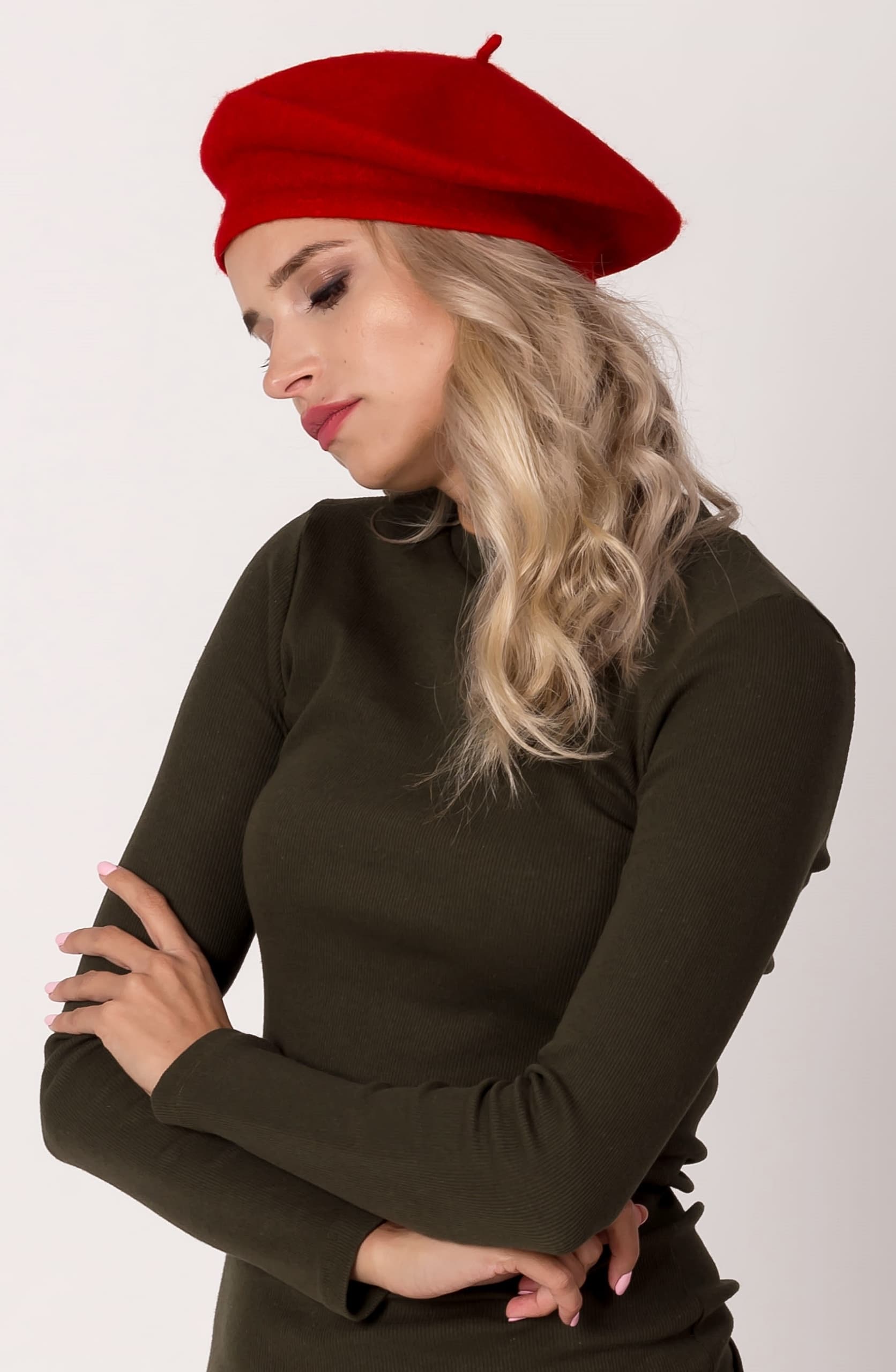 Klasyczny beret CZERWONY francuski stylowy kobiecy BERET z antenką