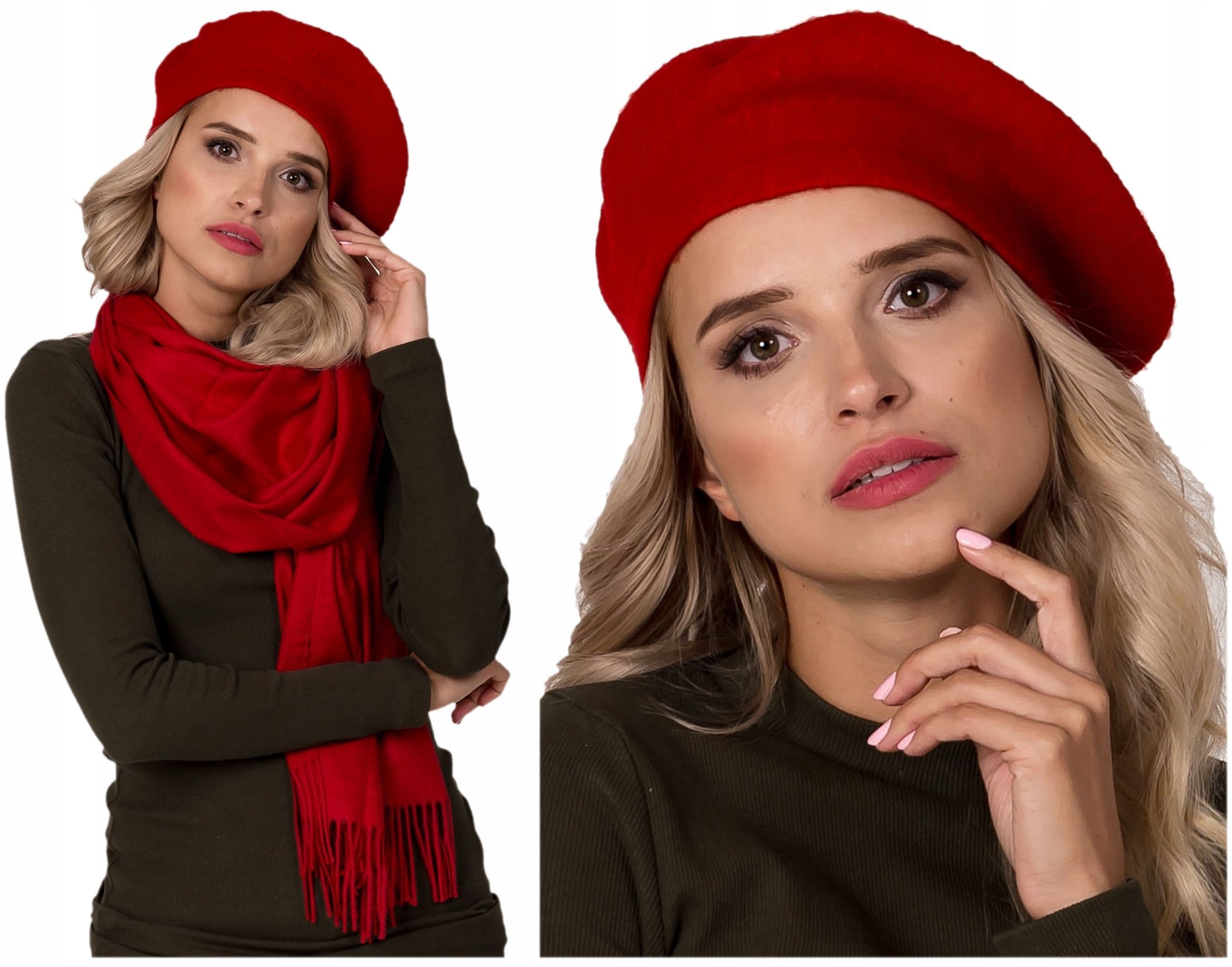 Klasyczny beret CZERWONY francuski stylowy kobiecy BERET z antenką