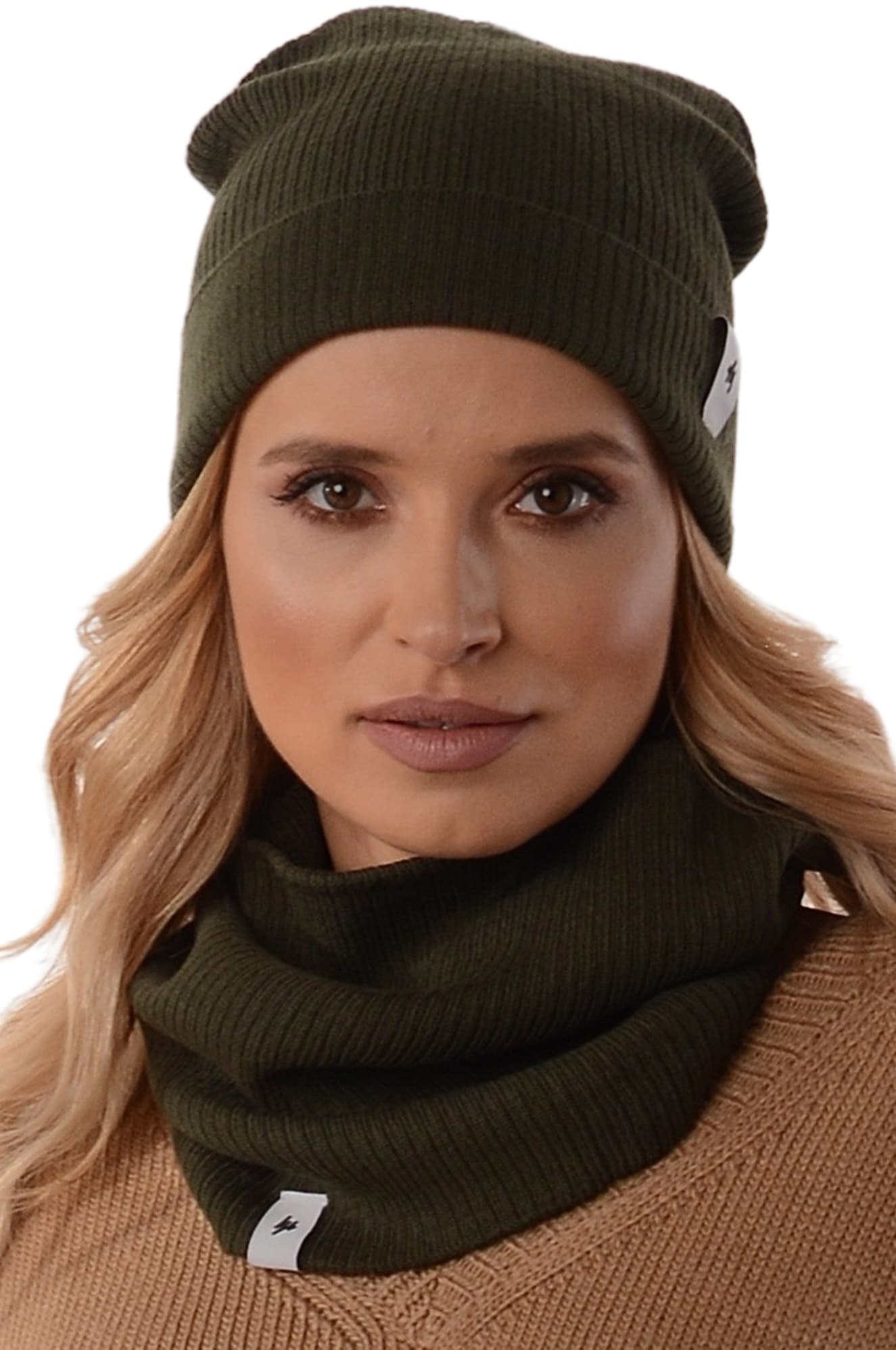 Damski KOMPLET CZAPKA Z KOMINEM polski producenta szalik tuba beanie