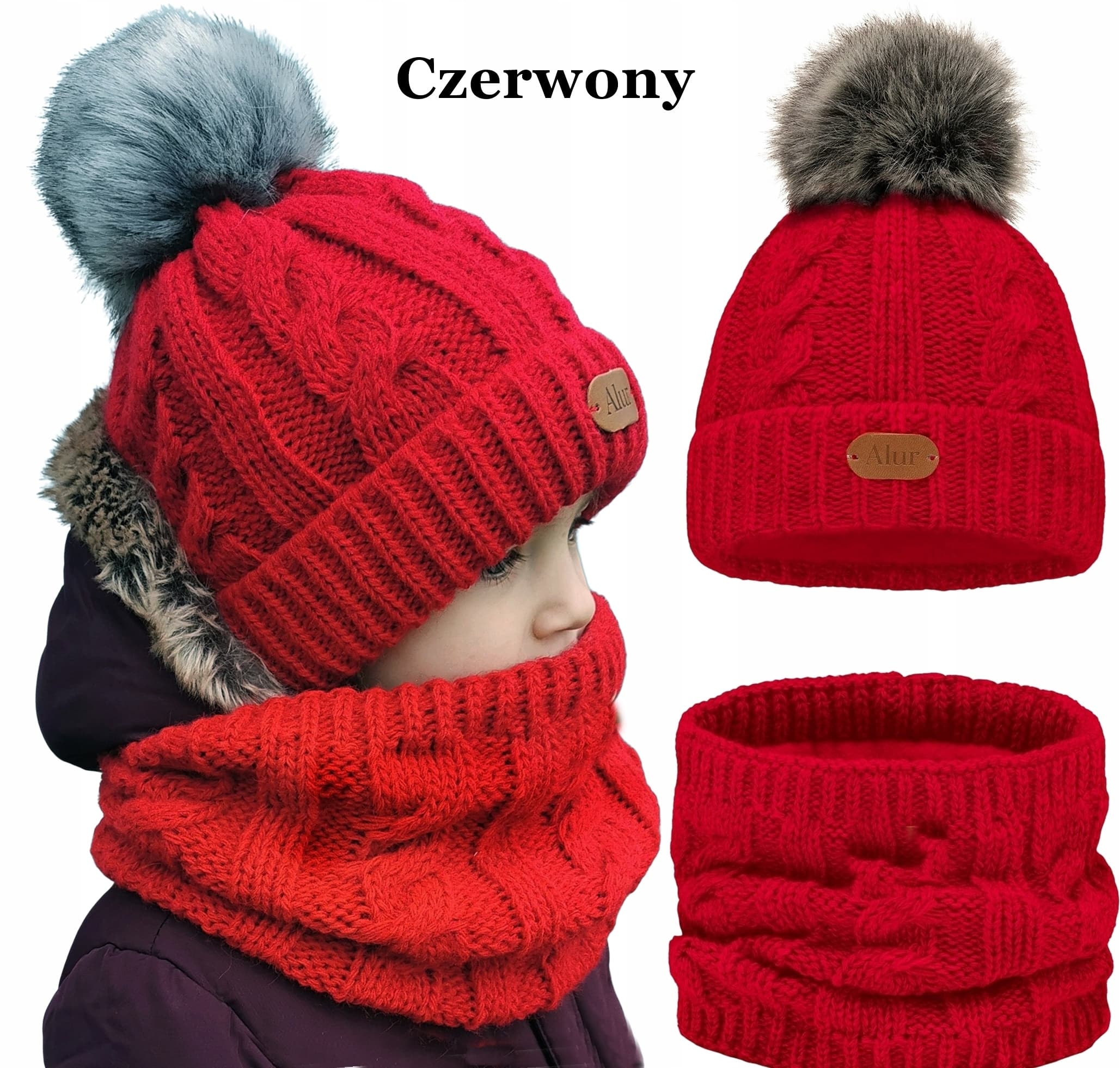 Czerwony komplet Czapka KOMIN na polarze 2-15 LAT