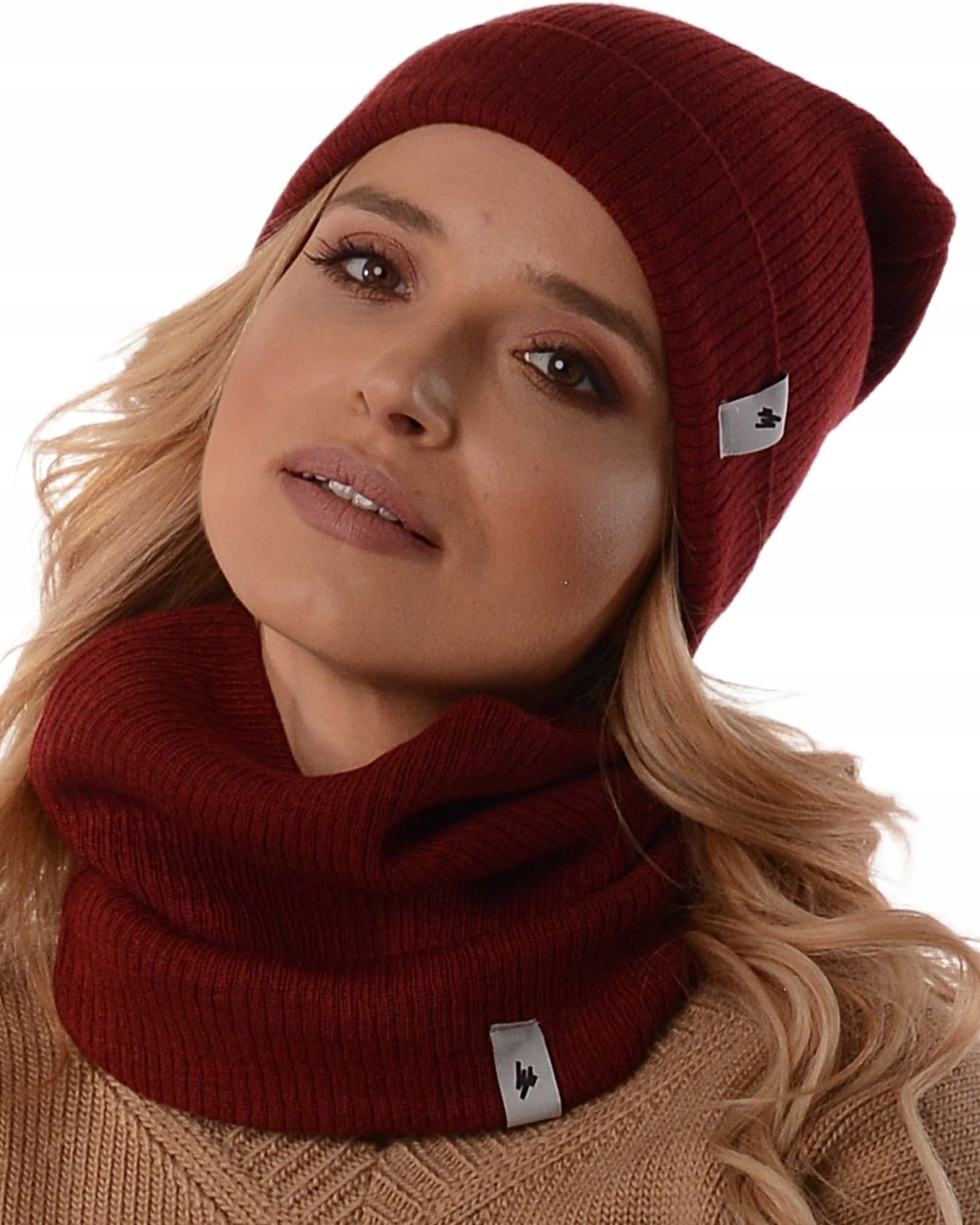 Ciepły Zestaw damski CZAPKA Z KOMINEM na zimę POLSKI komplet beanie tuba