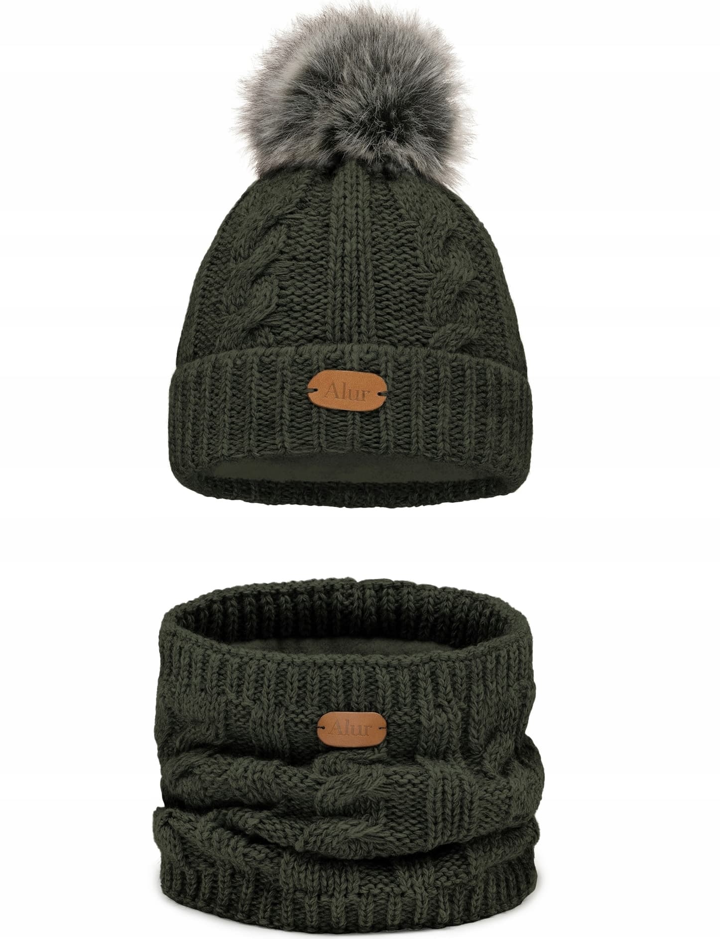 Khaki komplet zimowy czapka i komin POLAR od 48-56