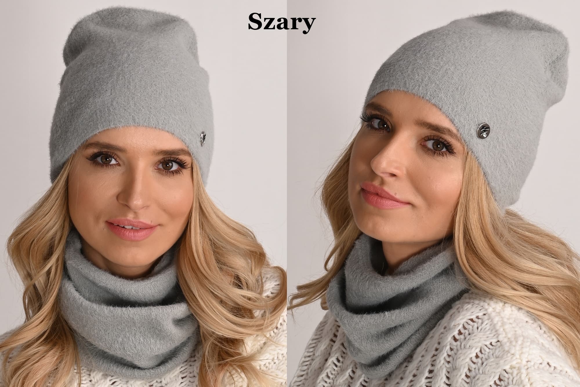 Komplet Damski Czapka + KOMIN Szary Alpak AL1