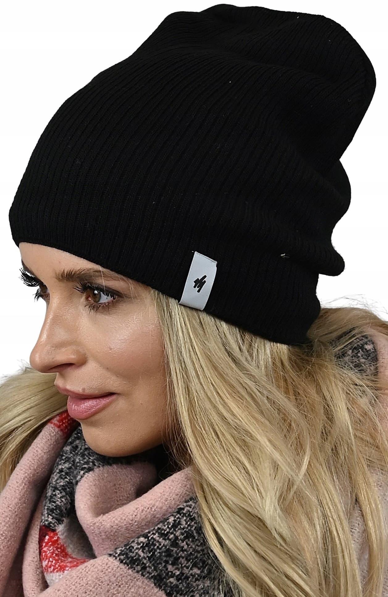 damska CZAPKA w prążki modna młodzieżowa smerfetka beanie swylowa CZARNY