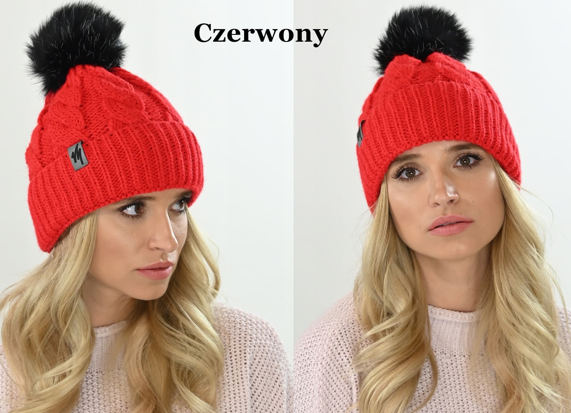 Ciepła CZAPKA damska z pomponem Khaki V20