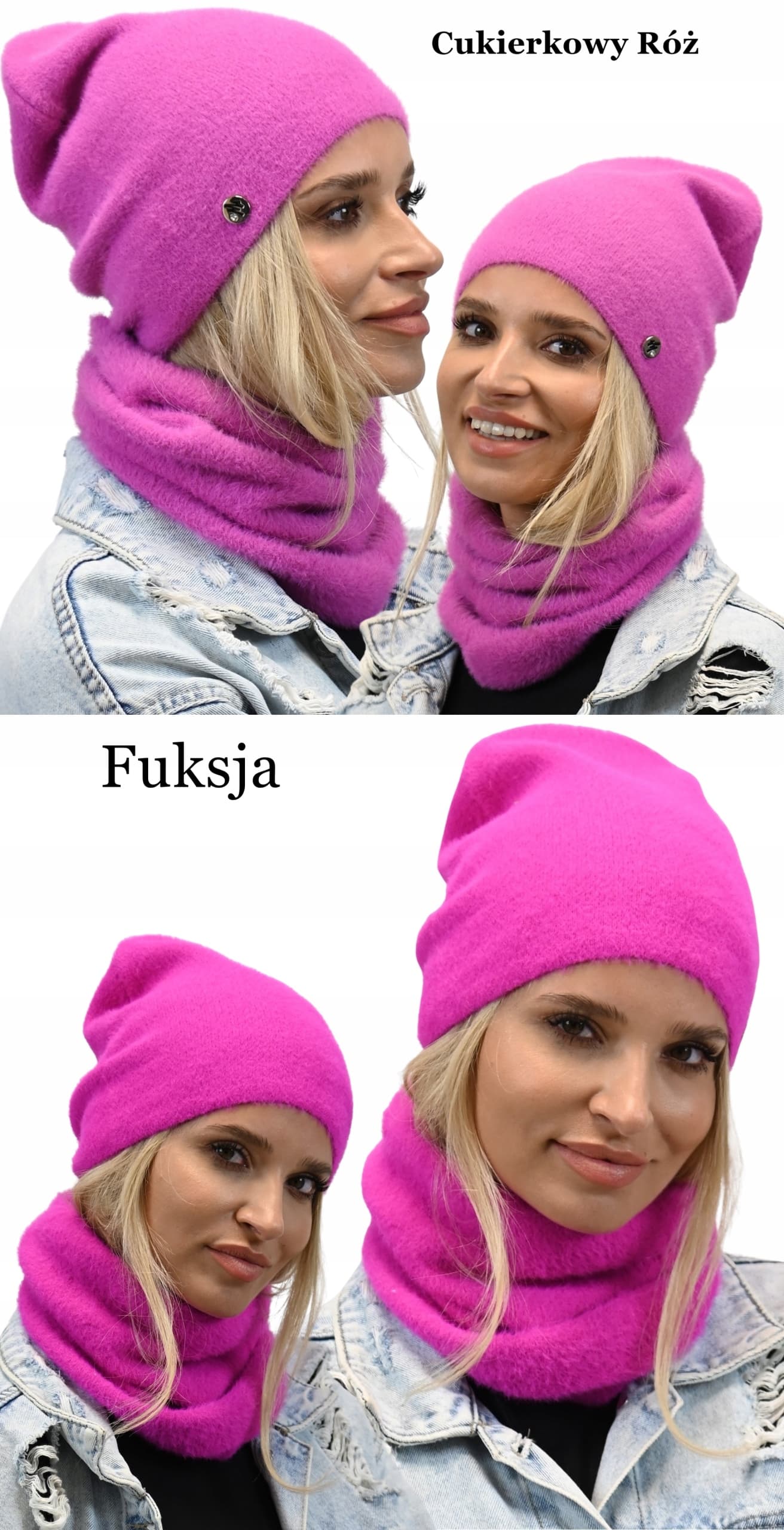 KOMPLET Alpaka Czapka BEANIA z KOMINEM KOLORY AL1