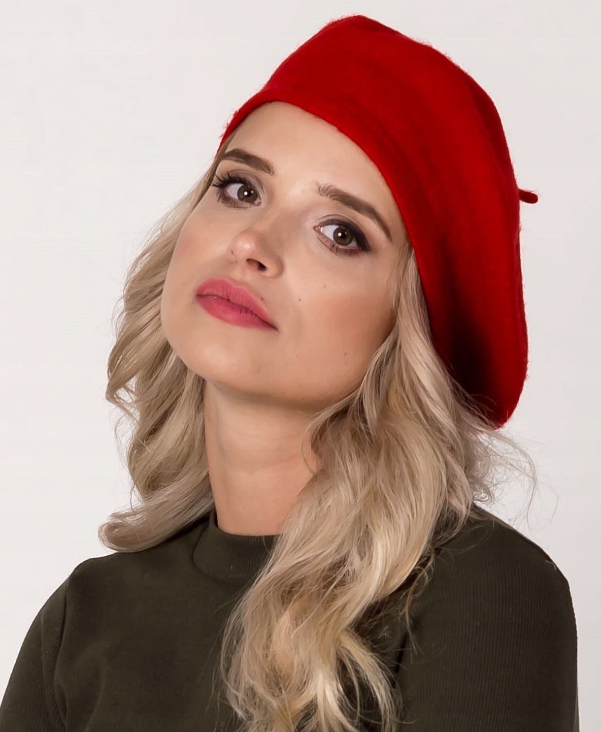 Klasyczny beret CZERWONY francuski stylowy kobiecy BERET z antenką