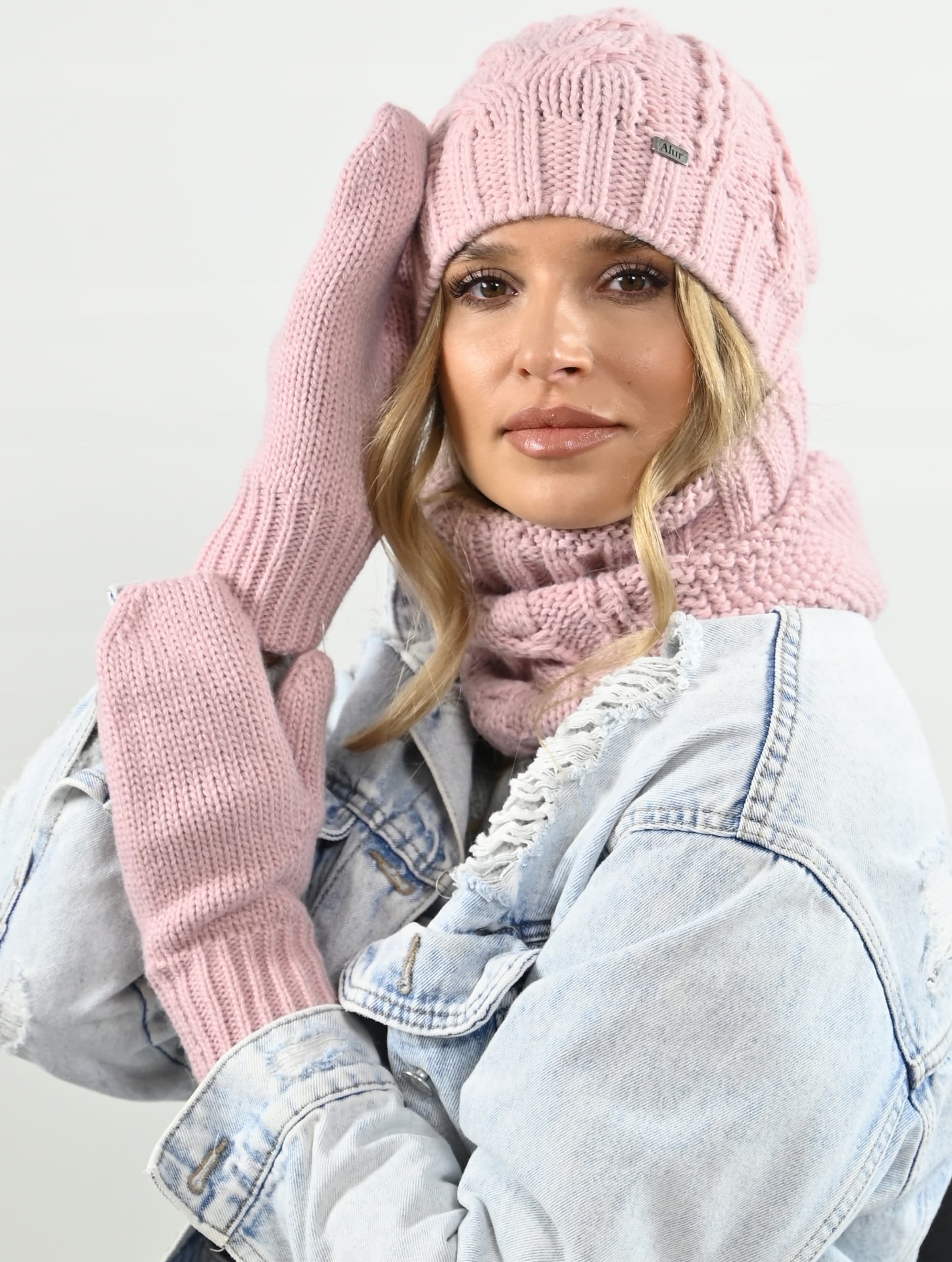 Elegancki Kobiecy Komplet CZAPKA KOMIN Ciepły Zimowy Modny warkocz PREZENT