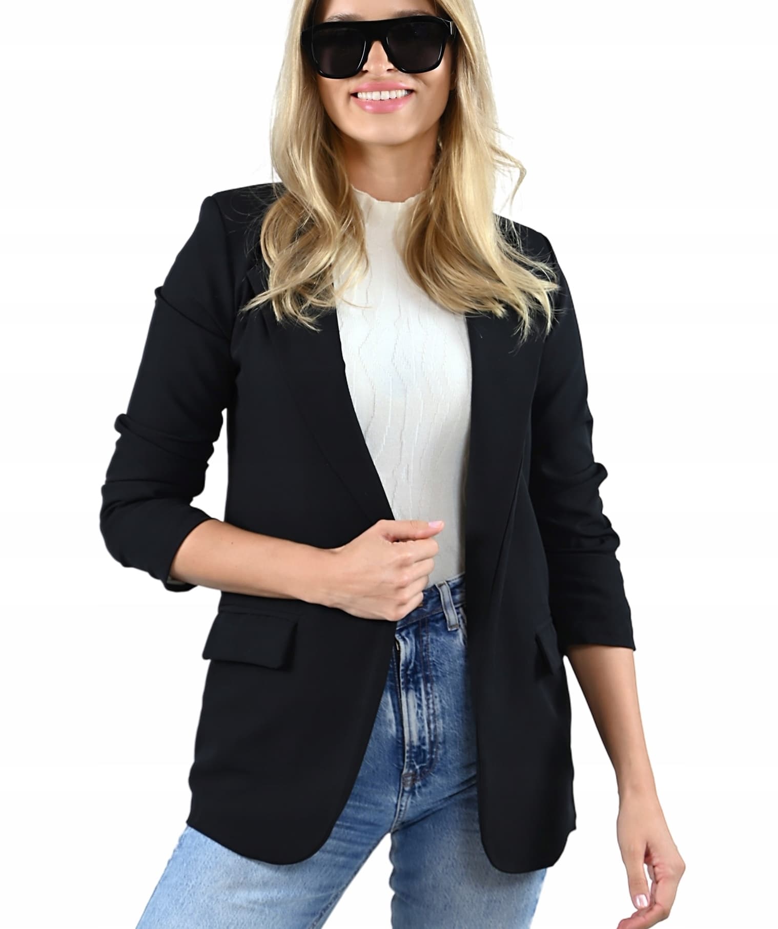 Czarna elegancka MARYNARKA damska Żakiet luźna dłuższa z podszewka 5XL/50