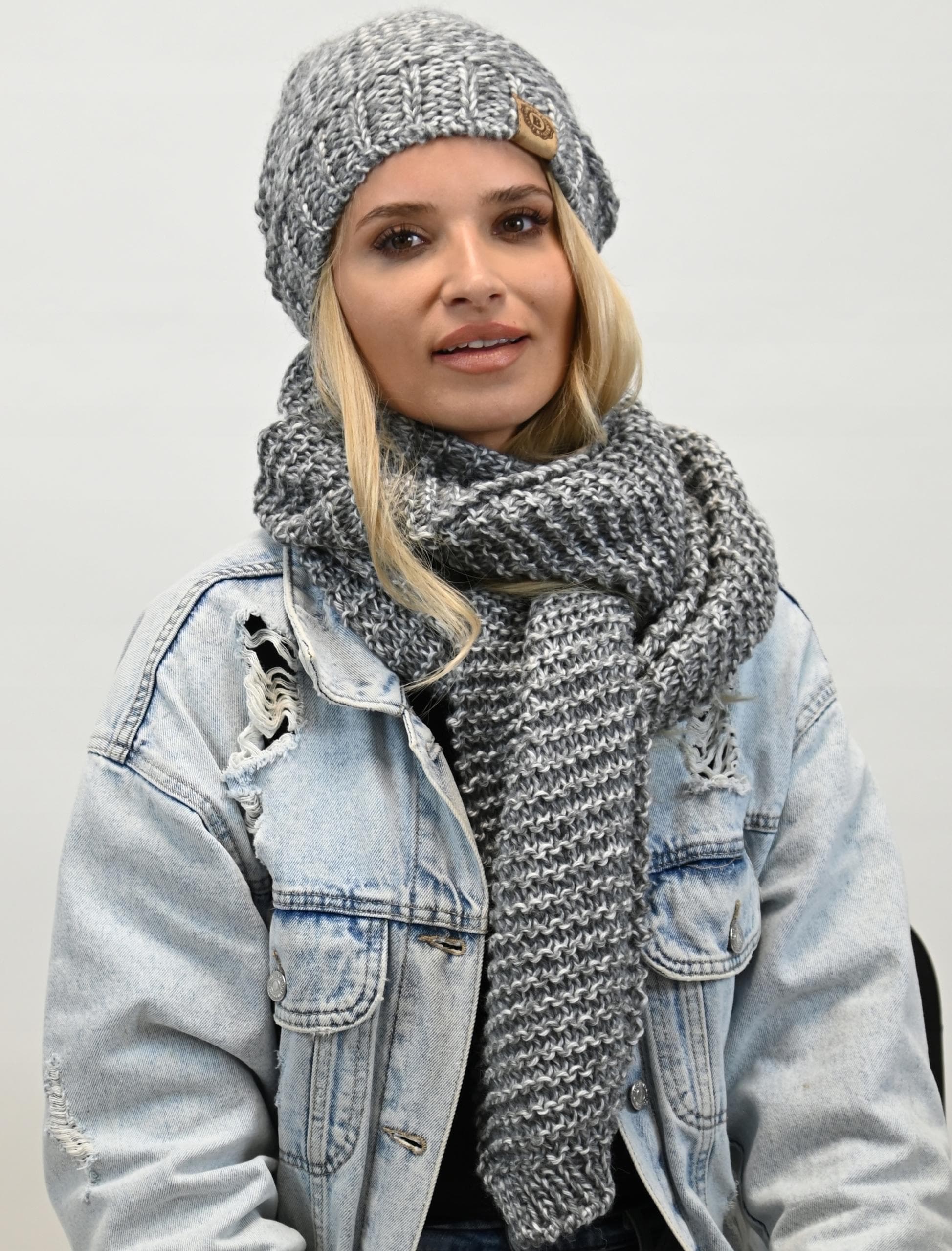 Modny Ciepły Komplet Damski Zimowy Melanżowy Wz3