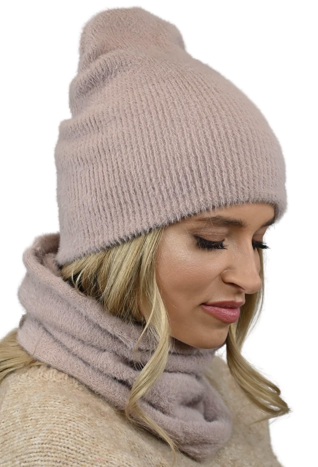 Czapka Damska Ciepła zimowa Beanie dwuwarstwowa uniwersalna modna prążek