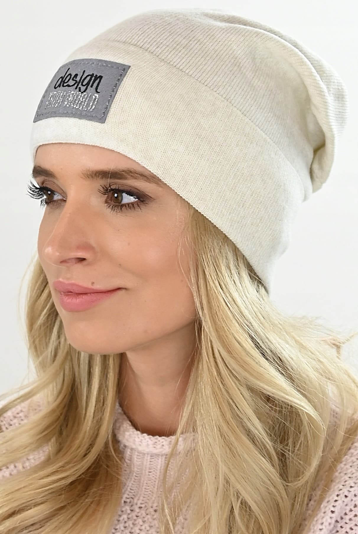 Czapka damska beanie wywijana podpinana M7