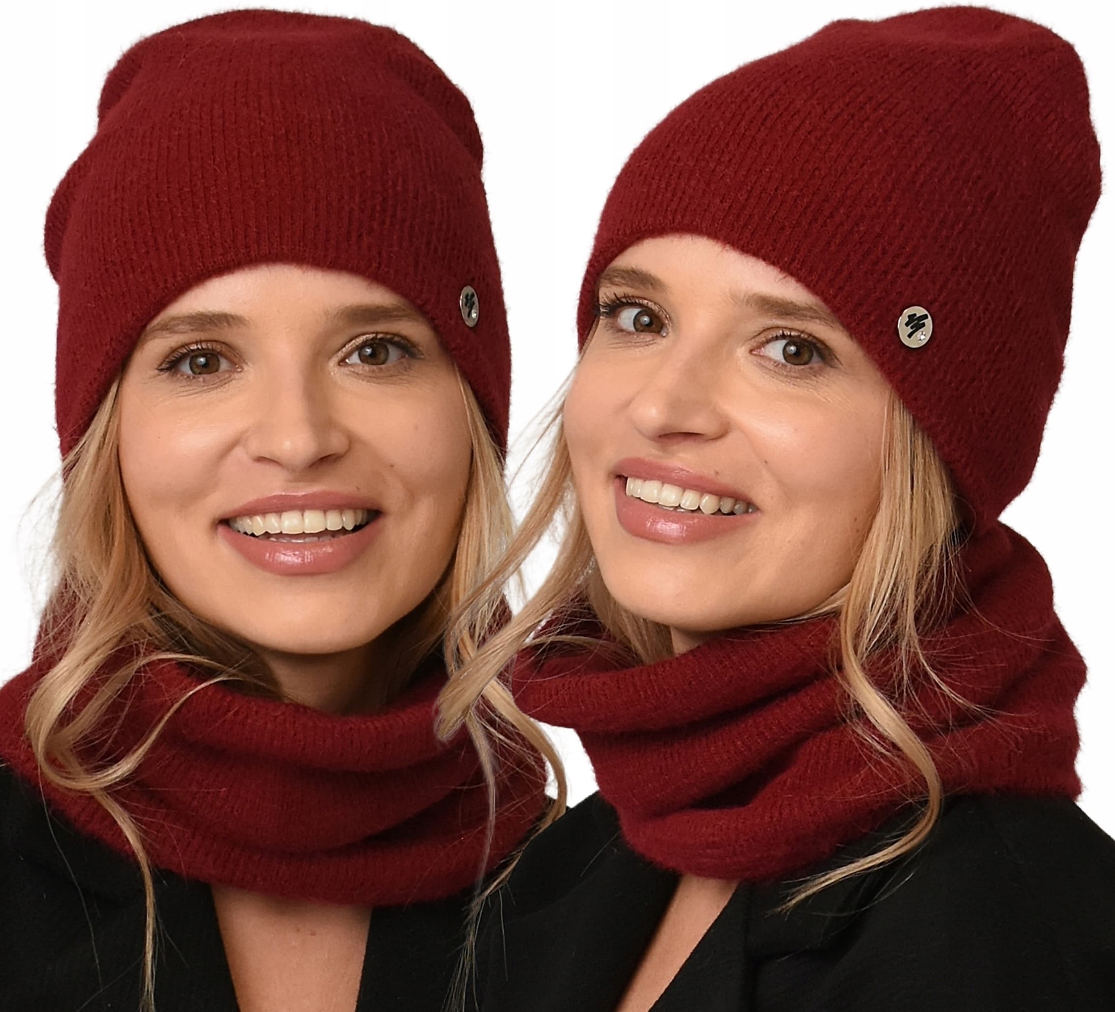 Komplet damski Zimowy Burgund Czapka + komin Szalik Bordo modny Ciepły UNI