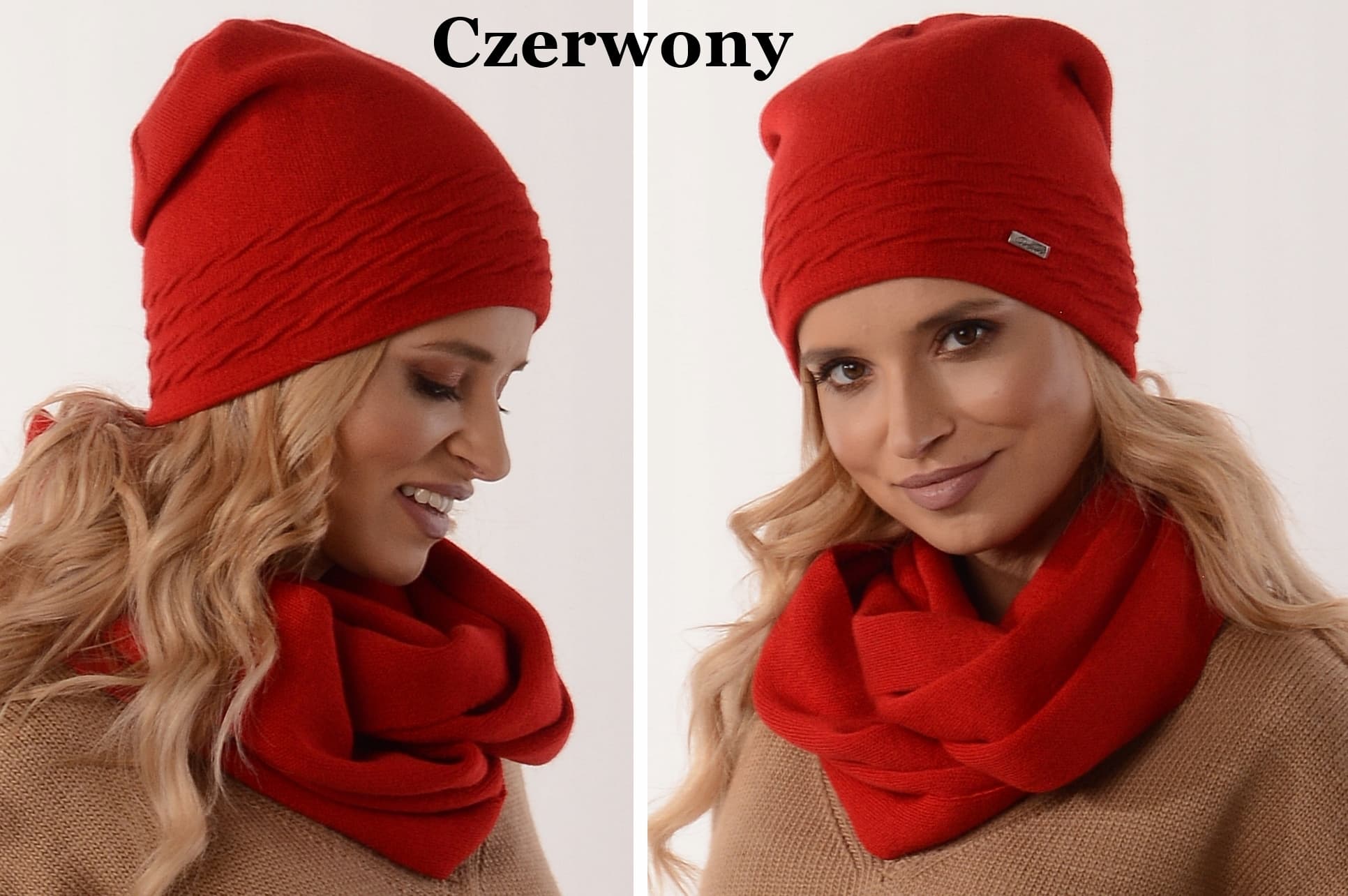 Czerwony KOMPLET dasmki CZAPKA Z KOMINEM polar K1