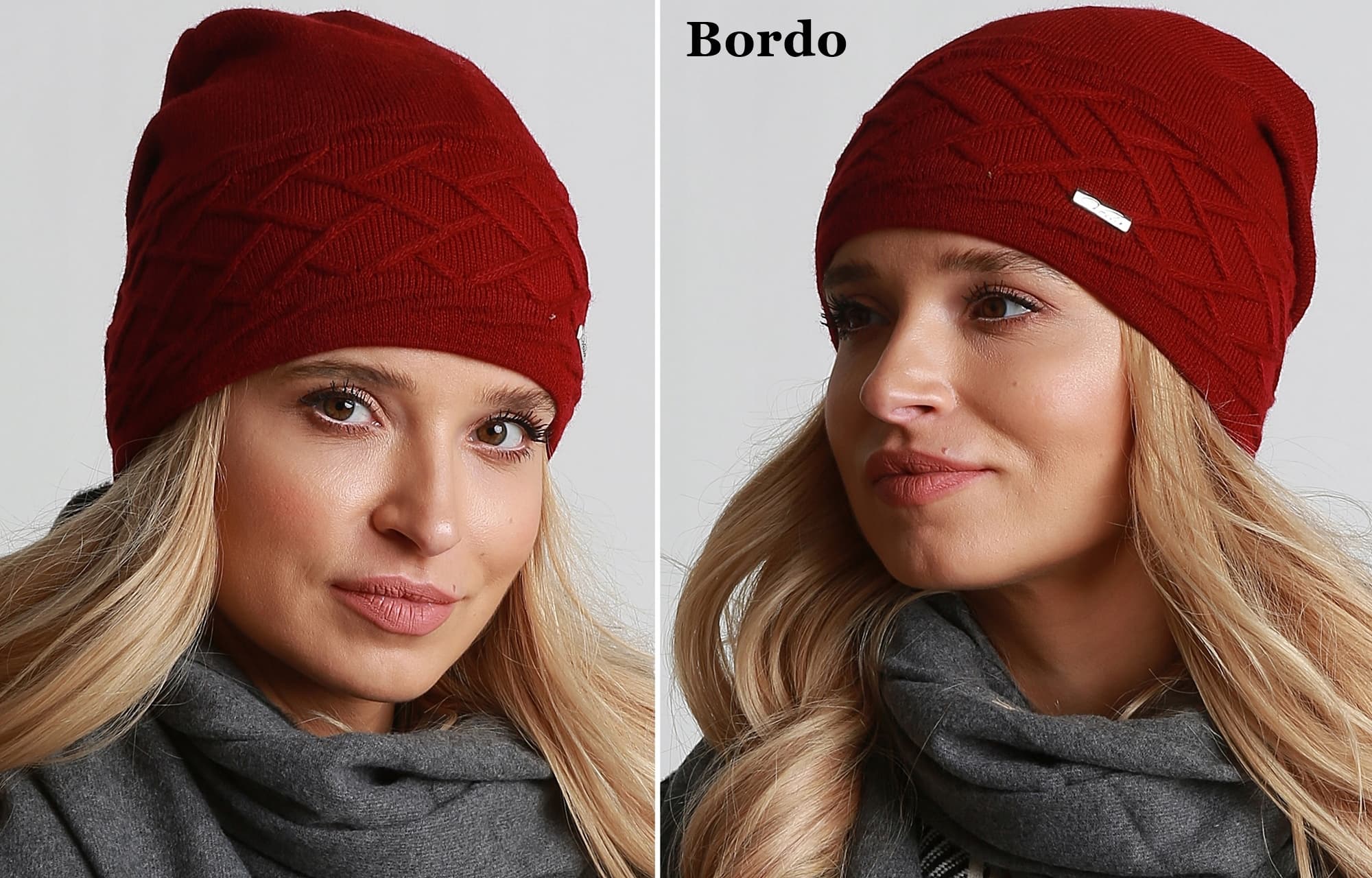 Bordowa Damska podpinana ciepła CZAPKA zimowa polski producent burgund V17