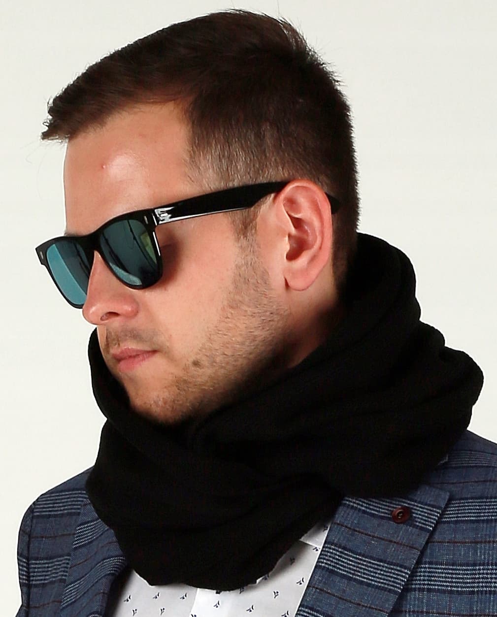 Czarny klasyczny komin MĘSKI szal ciepły elegancki na jesień-zimę 1A