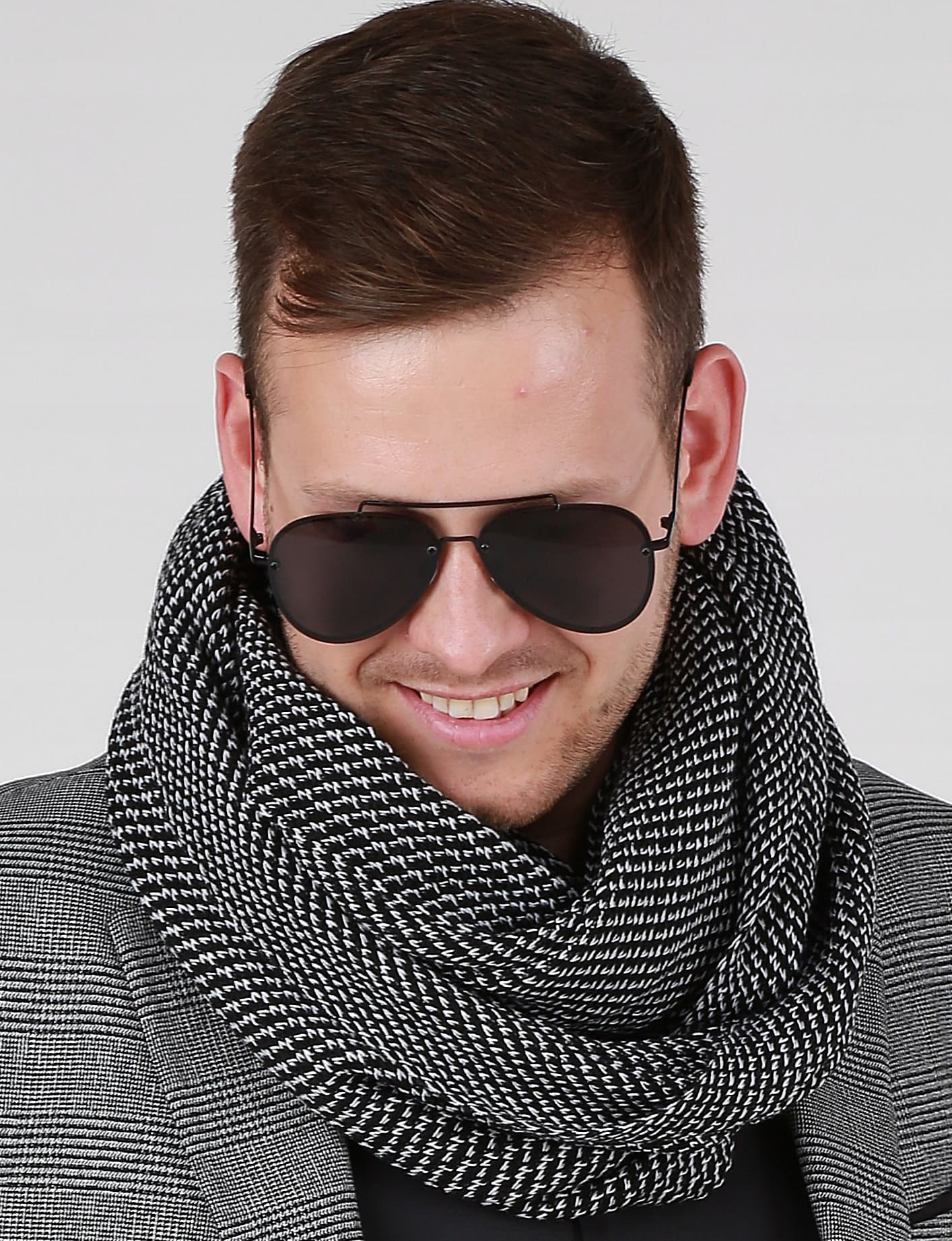 Elegancki modny MĘSKI komin szal zimowy PEPITKA czarno-biała na prezent 1C