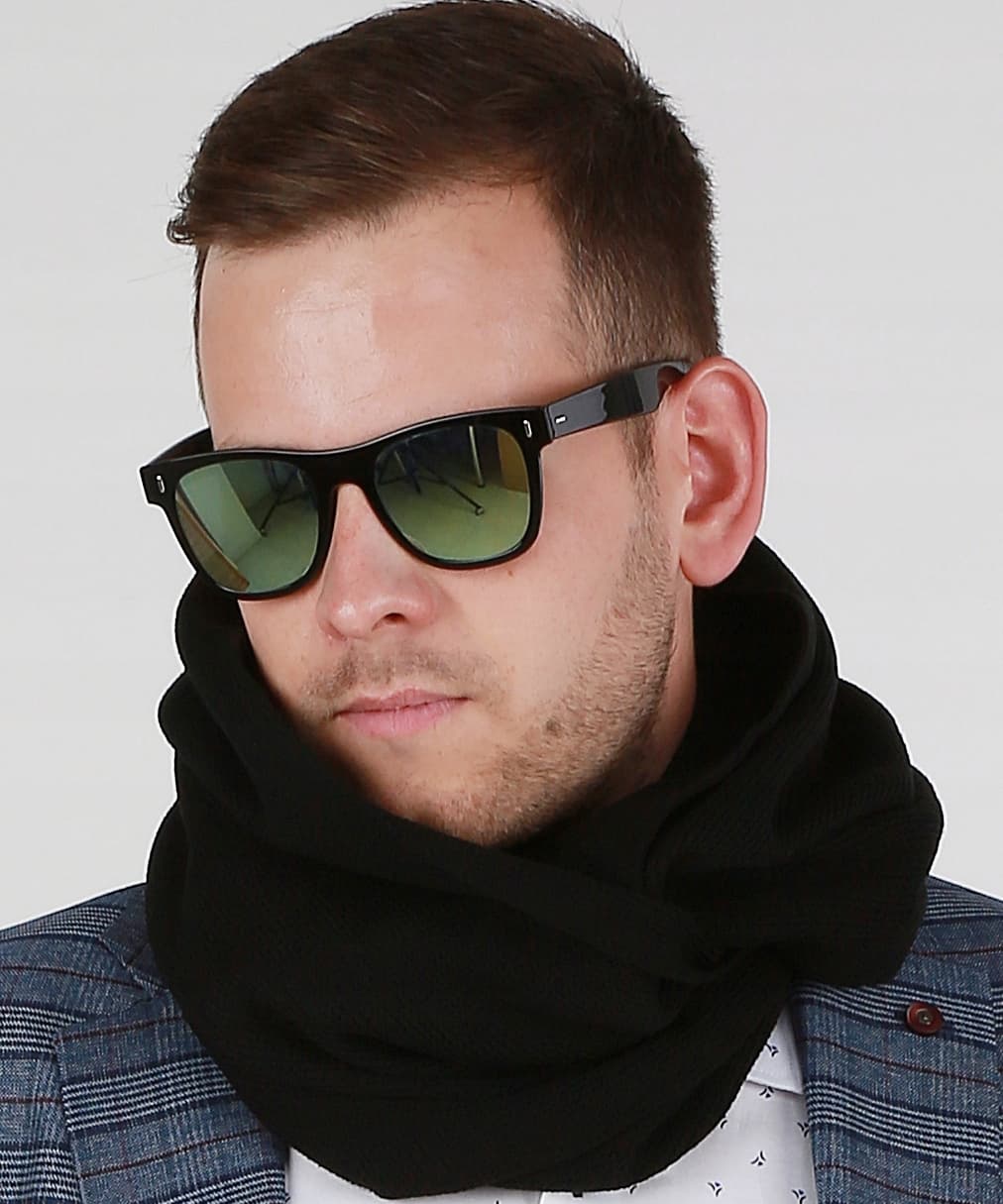 Czarny klasyczny komin MĘSKI szal ciepły elegancki na jesień-zimę 1A