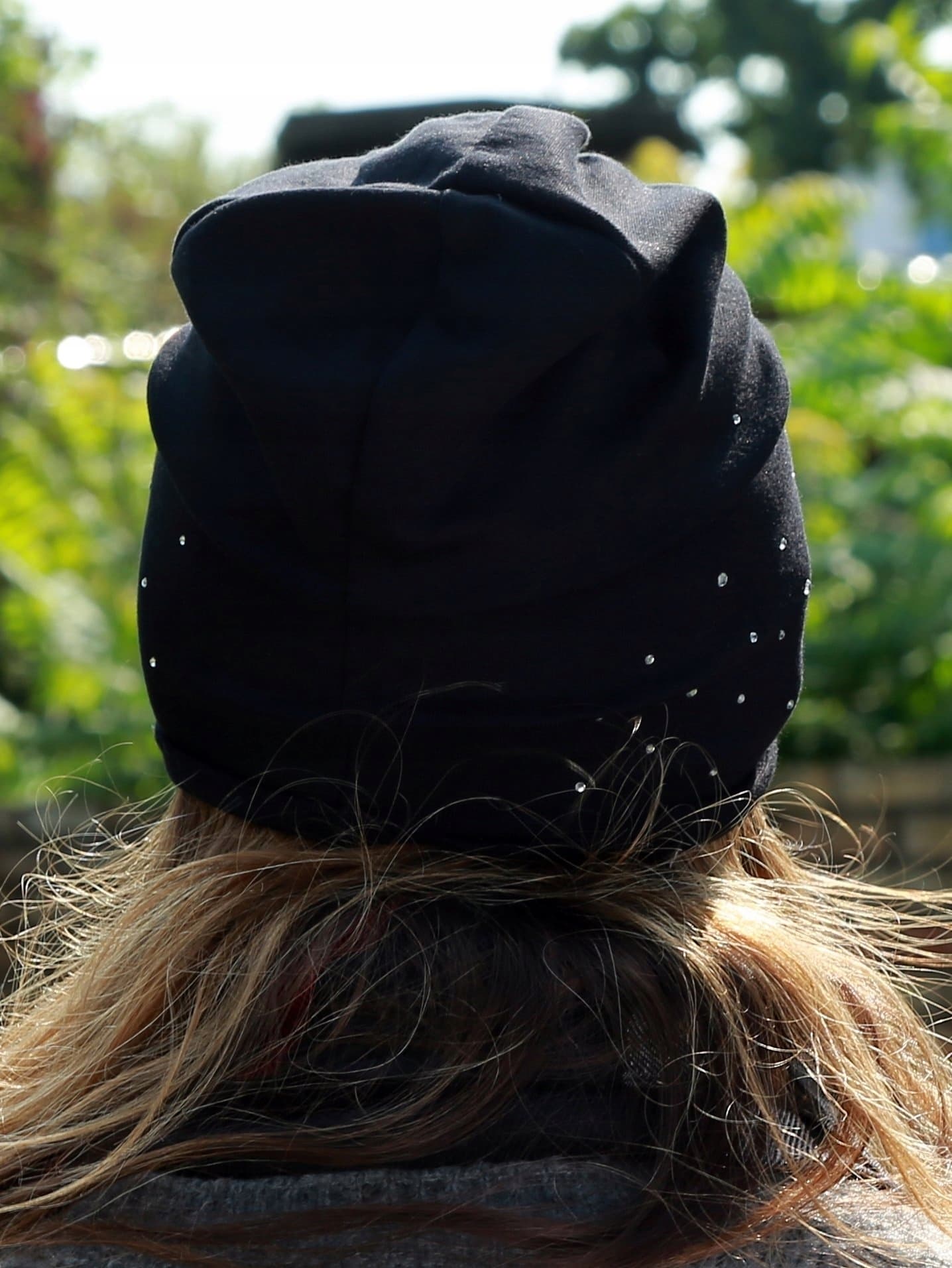 Klasyczna CZAPKA damska z bawełny przejściowa BEANIE Cyrkonie Czarna