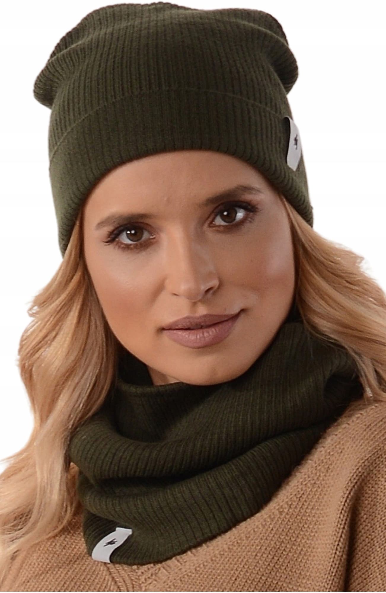 Damski KOMPLET CZAPKA Z KOMINEM polski producenta szalik tuba beanie