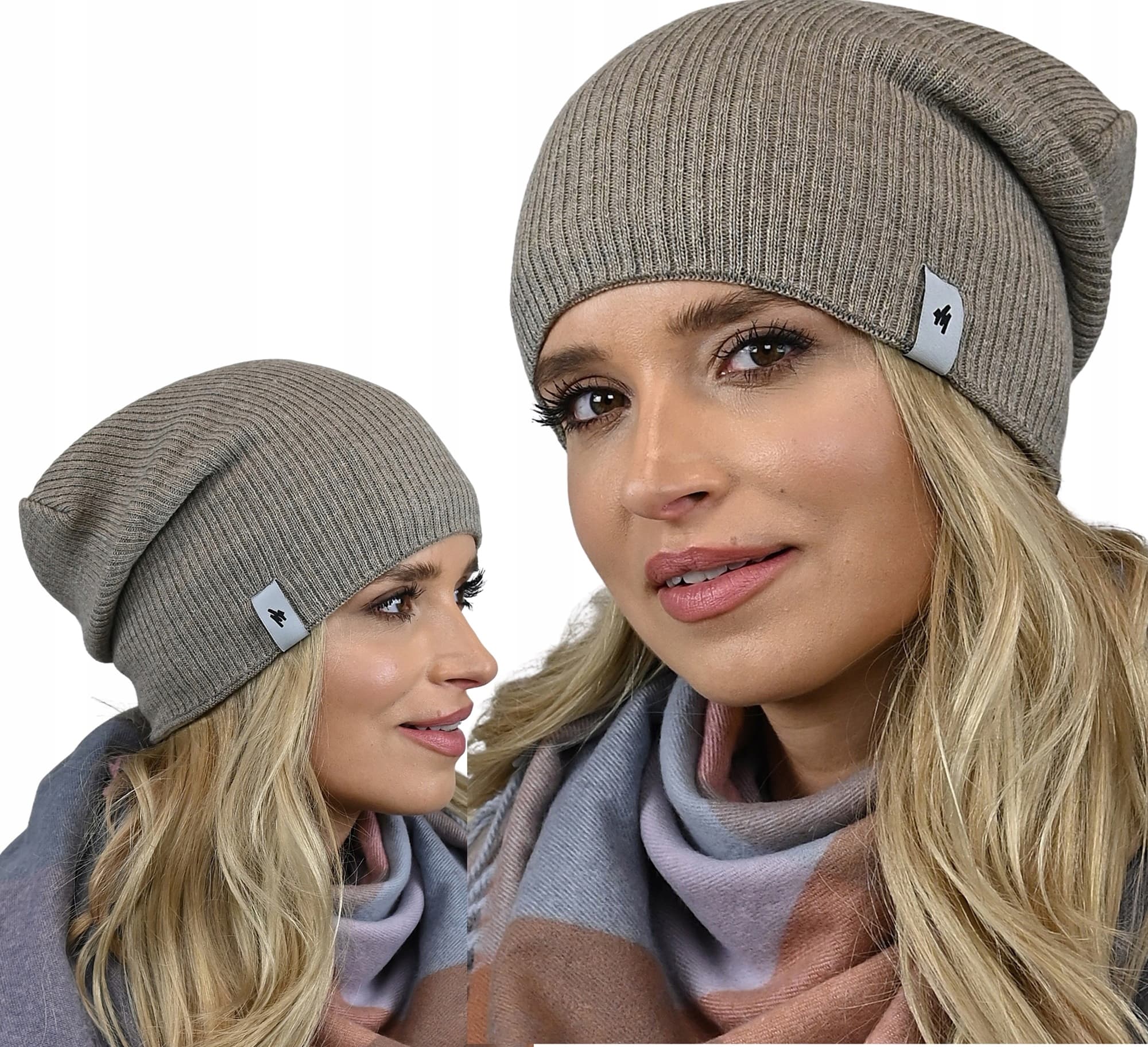 Modna damska CZAPKA smerfetka beanie w prążki młodzieżowa stylowa