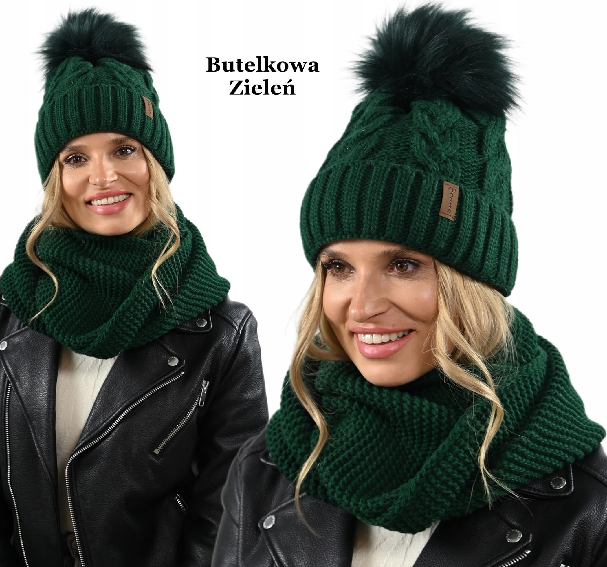 CZAPKA Z KOMINEM komplet damski na polarze Zimowy ZESTAW damski UNI K11