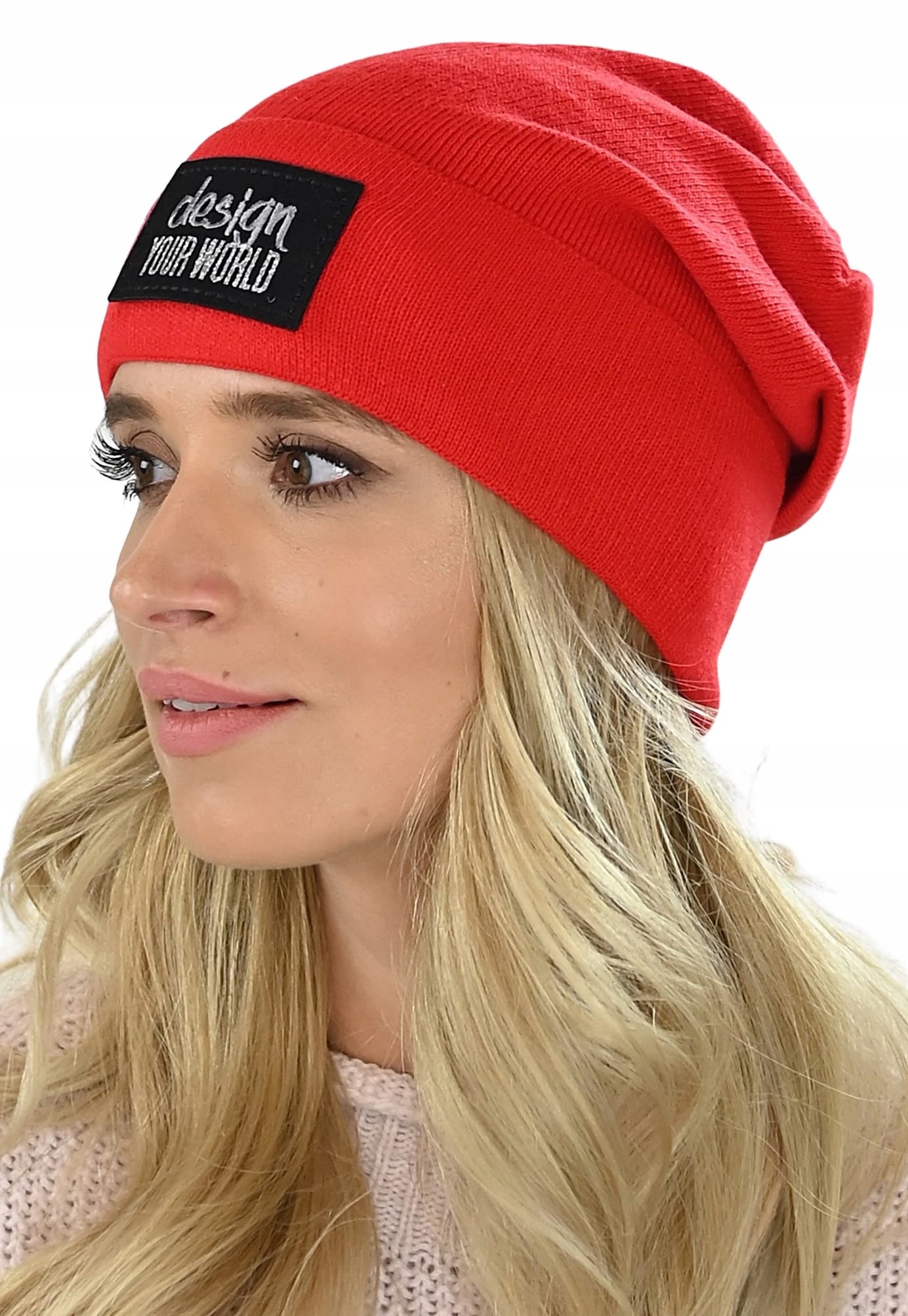 Czapka damska beanie wywijana print M7
