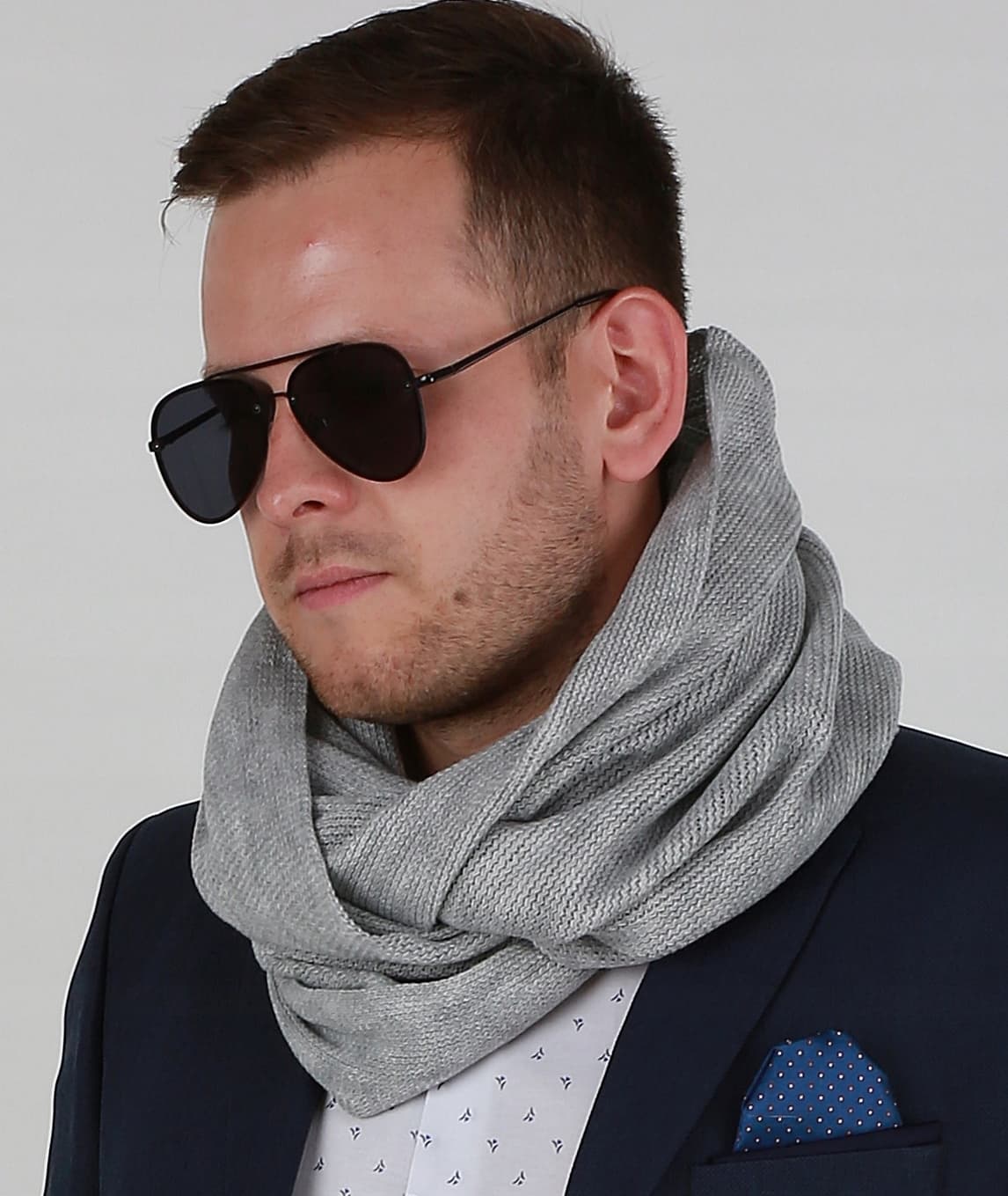 Komin Męski ciepły szalik szal zimowy MODNY elegancki klasyczny szary 1N